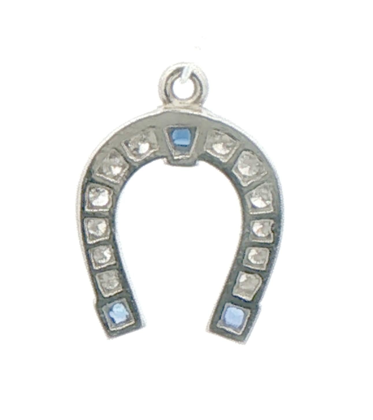 Breloque fer à cheval avec diamant et saphir, platine Unisexe en vente