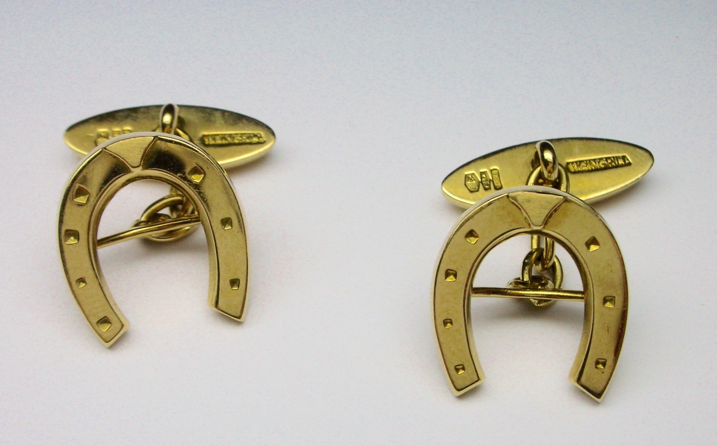 Horseshoe cufflinks in 18KT gold signed by Weingrill, from the 1980's circa, hallmarks show they are Made in Italy. 

