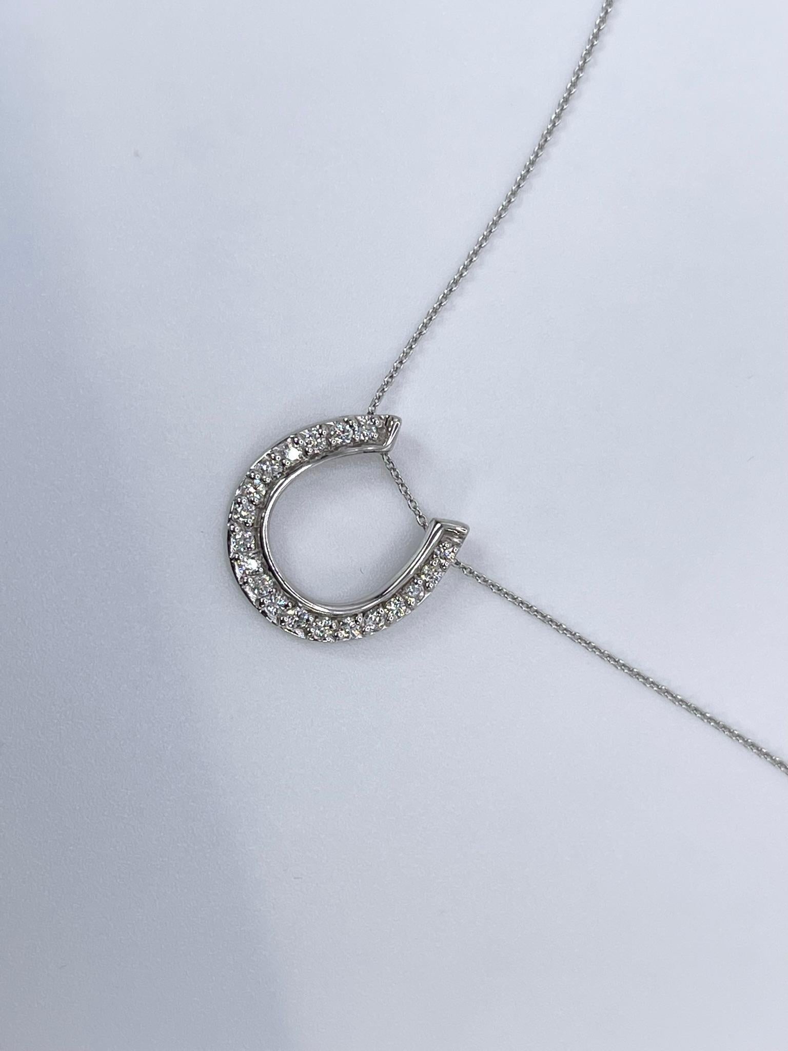 Modern Horseshoe Diamond Pendant Necklace Good Luck Pendant Necklace Horse Lovers 14KT For Sale