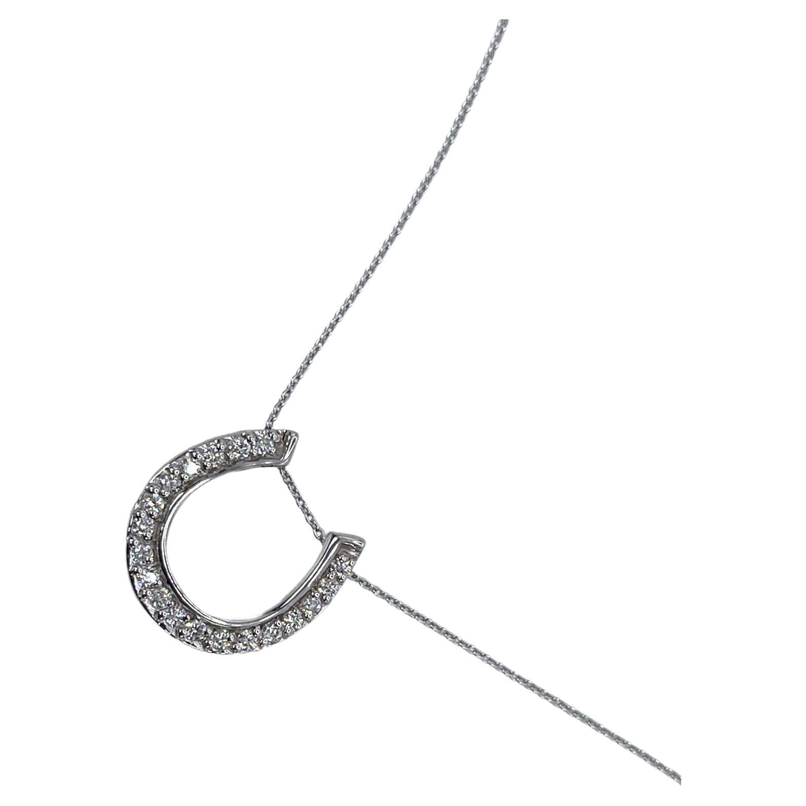 Horseshoe Diamond Pendant Necklace Good Luck Pendant Necklace Horse Lovers 14KT For Sale