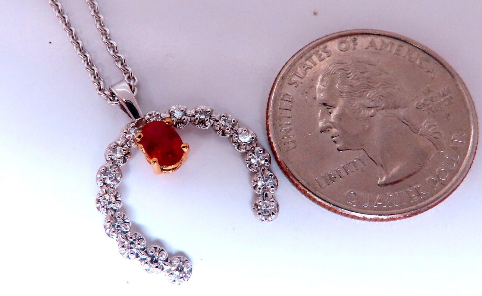 Horseshoe Natural Ruby Diamond Necklace 14kt gold In New Condition For Sale In New York, NY