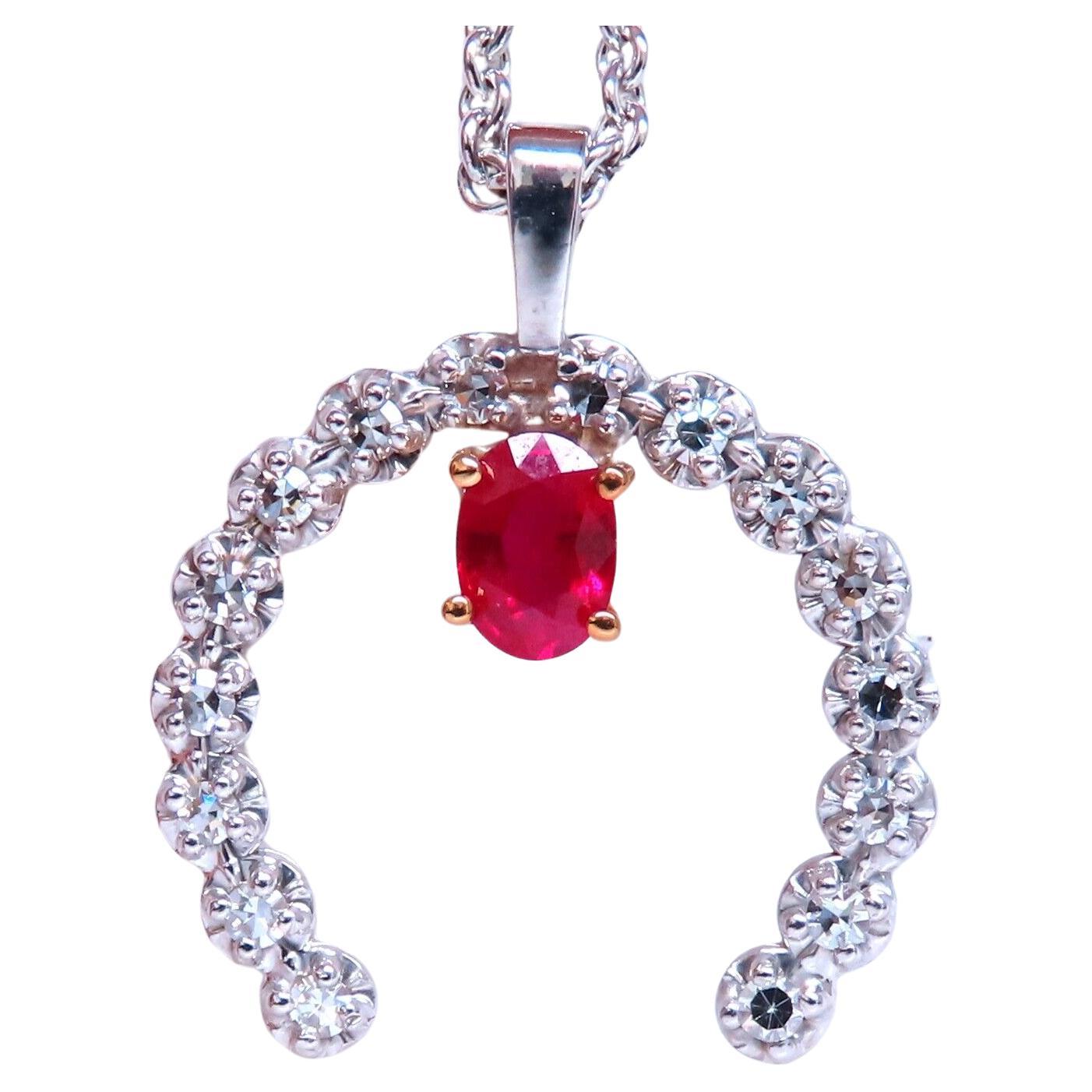 Horseshoe Natural Ruby Diamond Necklace 14kt gold For Sale