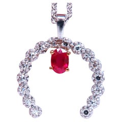 Horseshoe Natural Ruby Diamond Necklace 14kt gold*