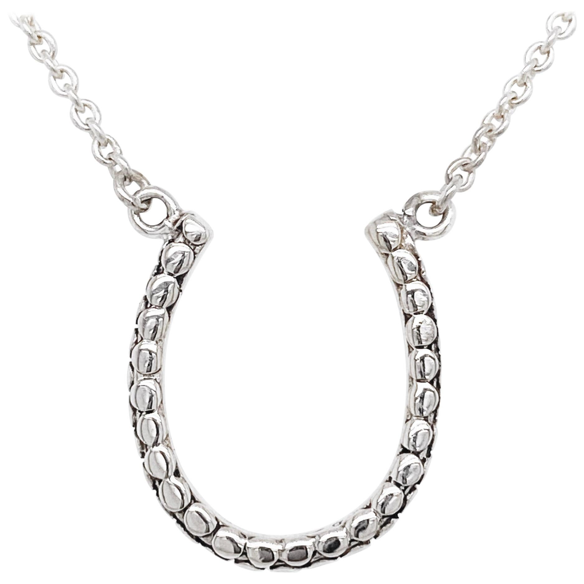 Horseshoe Necklace, Sterling Silver, Horseshoe Pendant, Textured, Good Luck
