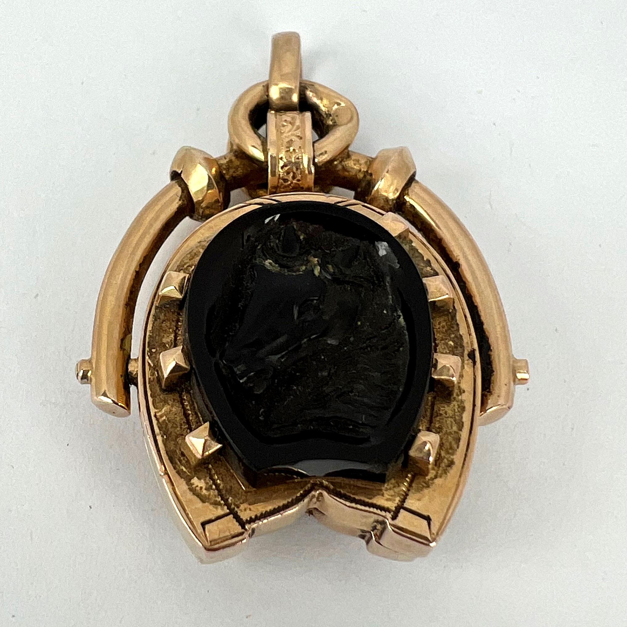 Horseshoe Onyx Horse Cameo 18K Rose Gold Pendant Locket 11
