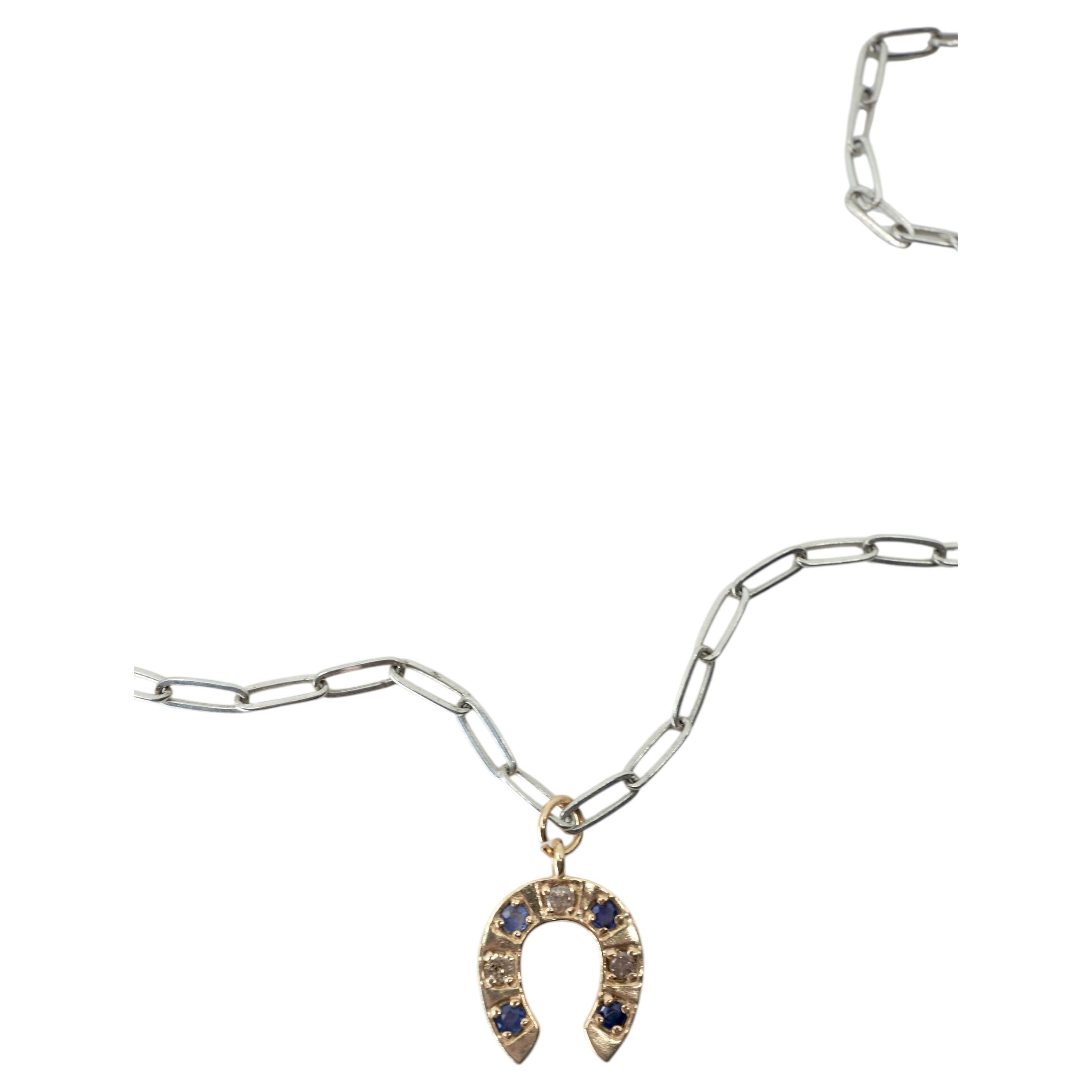 Horseshoe Necklace Blue Sapphire Diamond Pendant Necklace Chain For Sale