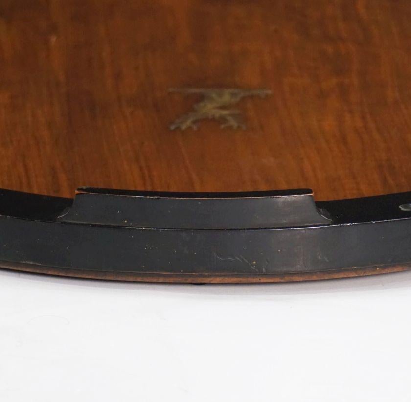 Horseshoe-Shaped Tray of Walnut with Inlaid Brass Stag from England 6