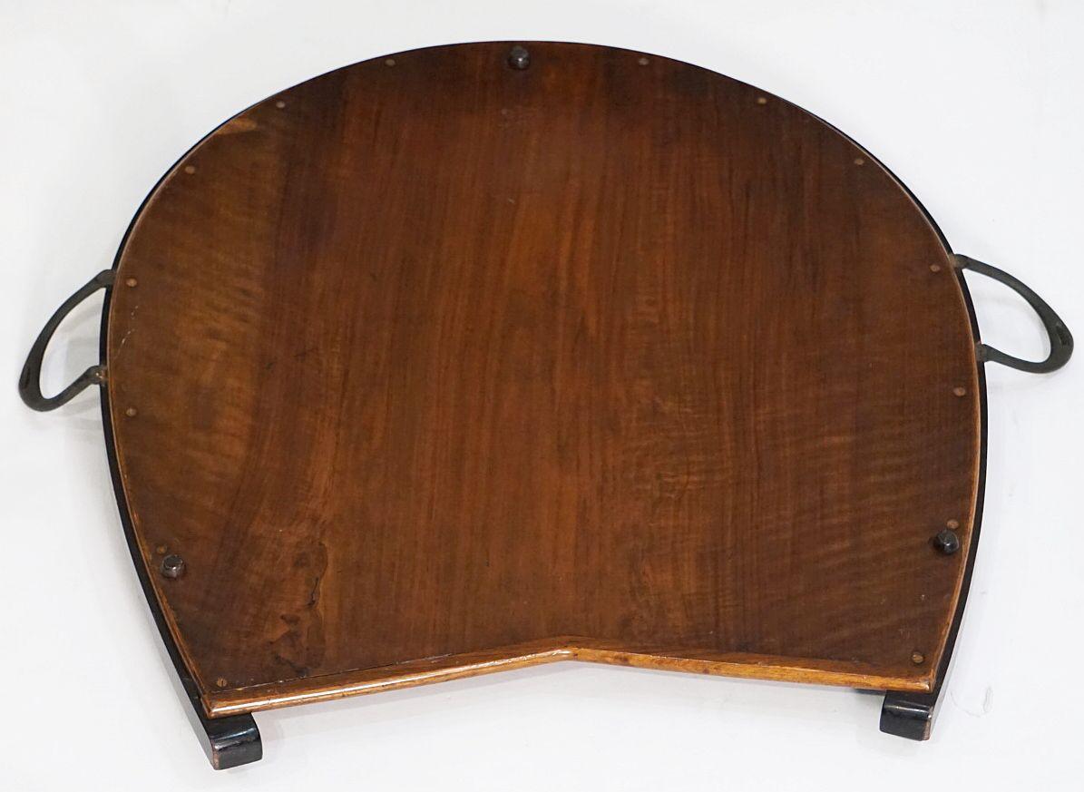 Horseshoe-Shaped Tray of Walnut with Inlaid Brass Stag from England 9