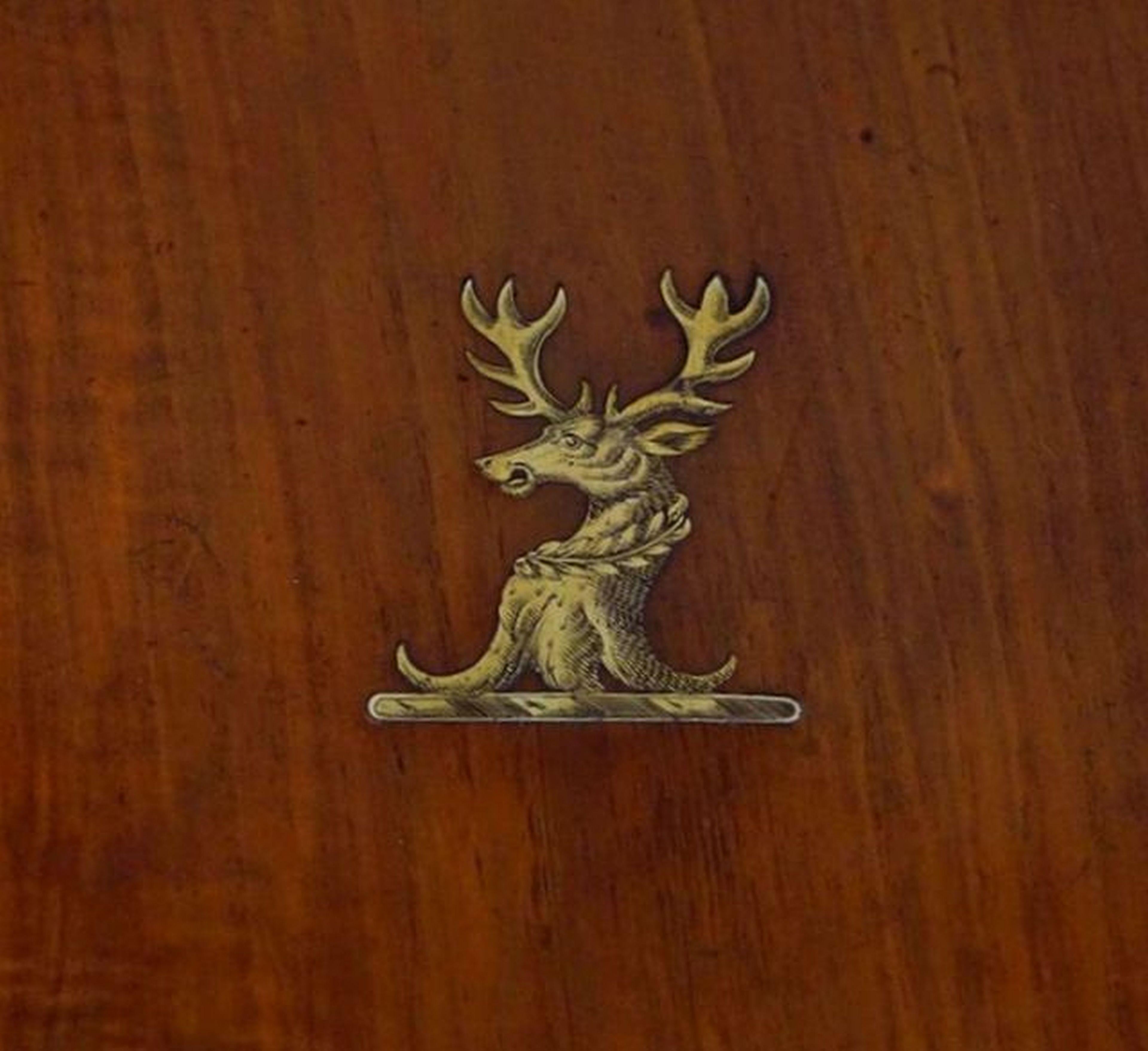 Horseshoe-Shaped Tray of Walnut with Inlaid Brass Stag from England 1