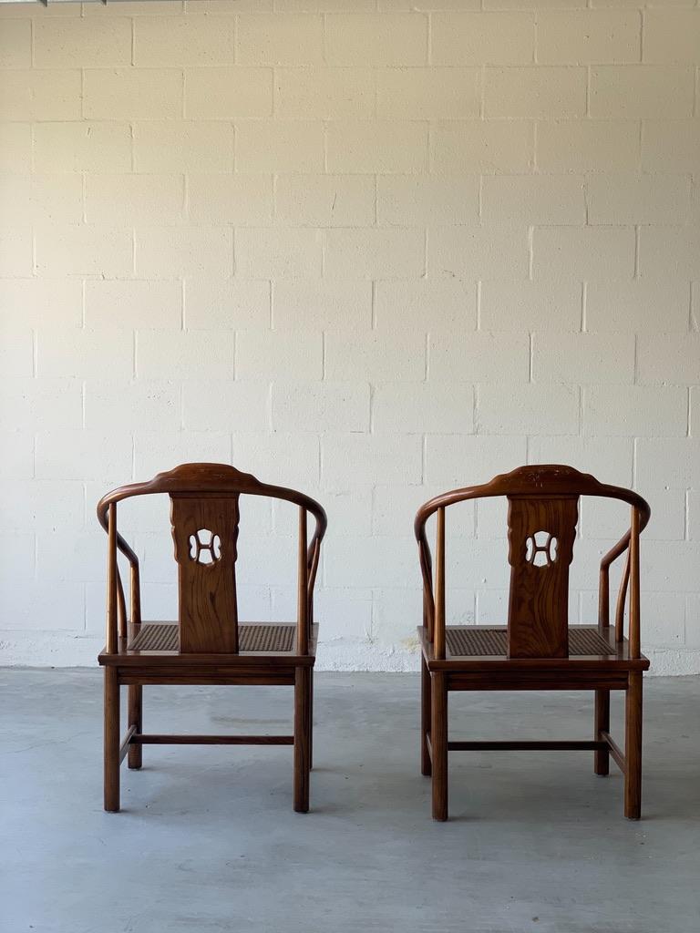 Late 20th Century Horseshoeback Chinoiserie Arm Chairs, a Pair