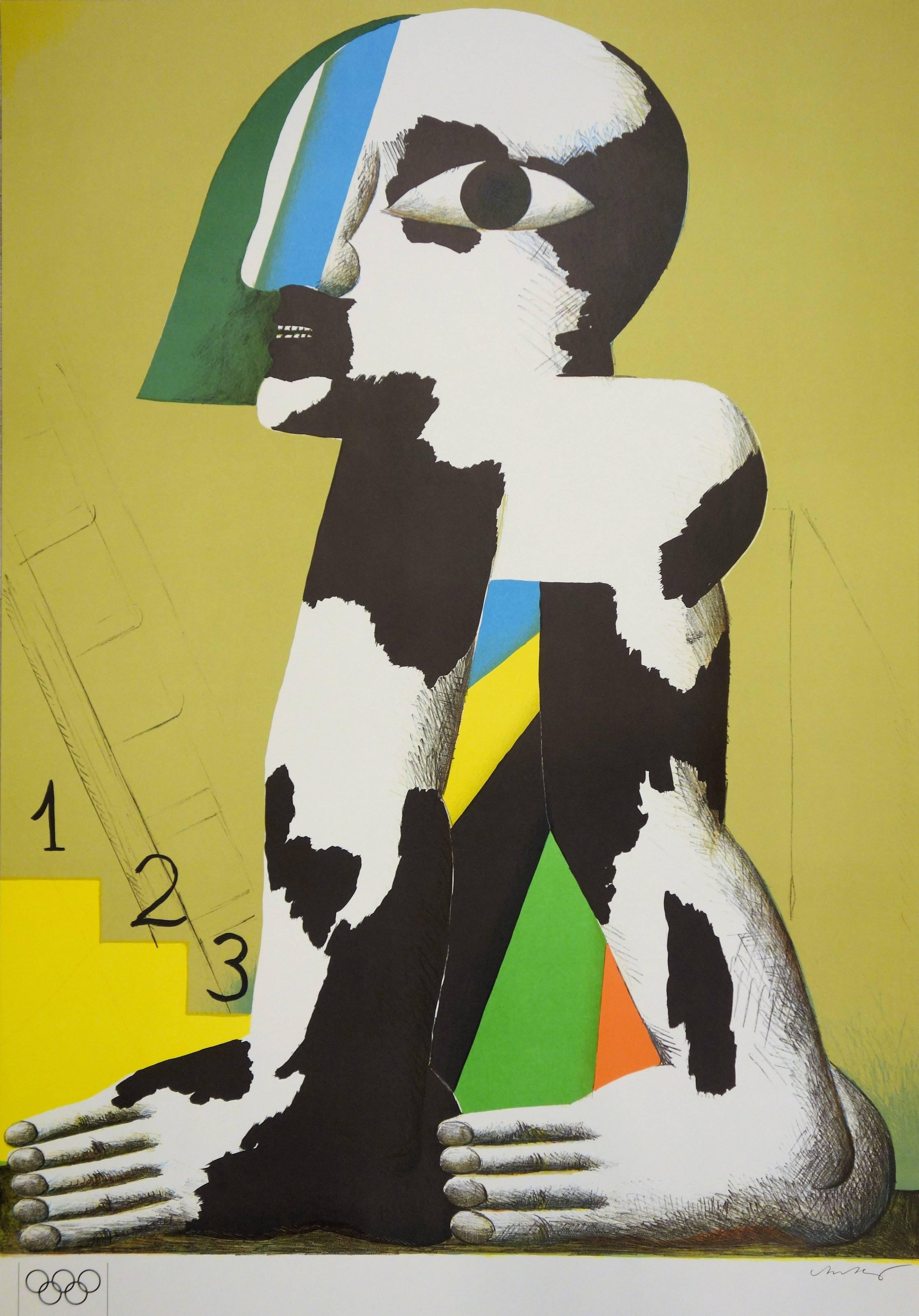 Sport : At the Foot of the Podium - Lithograph (Olympic Games Munich 1972) - Abstract Print by Horst Antes