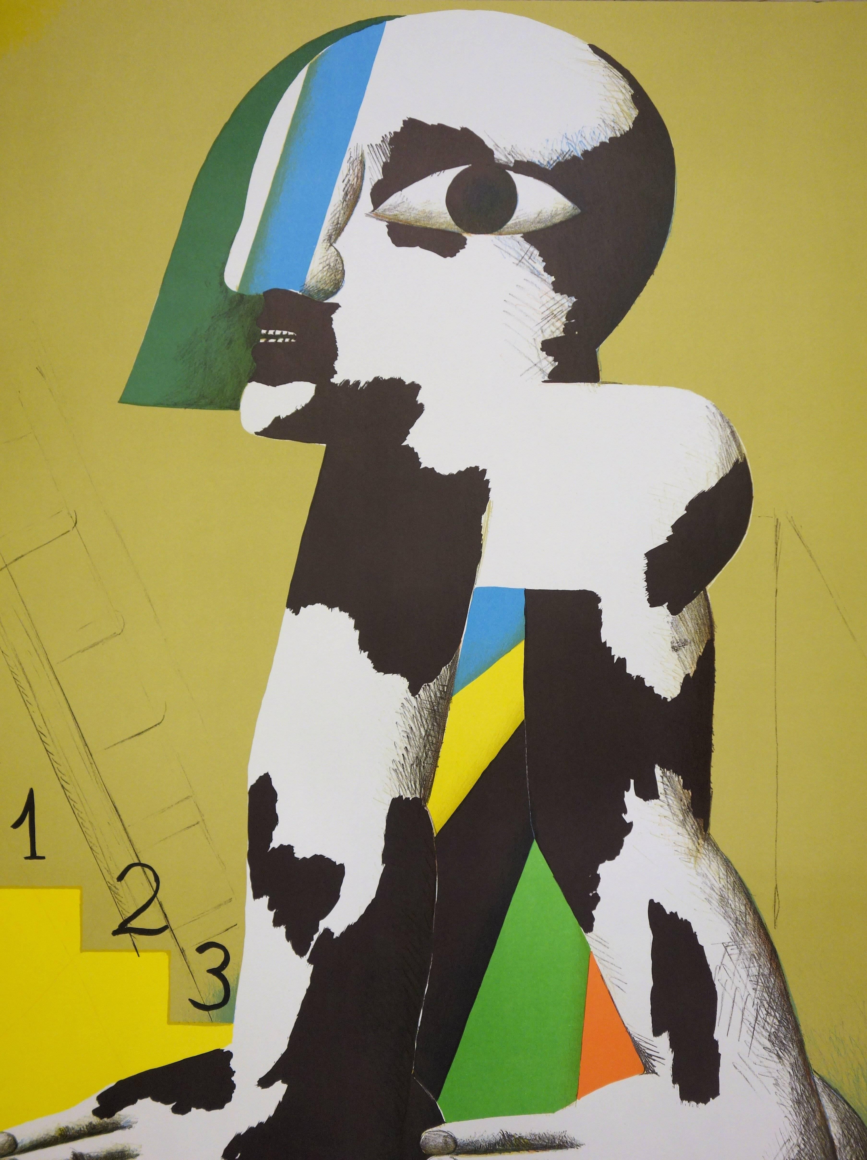 Sport : At the Foot of the Podium - Lithograph (Olympic Games Munich 1972) - Brown Figurative Print by Horst Antes