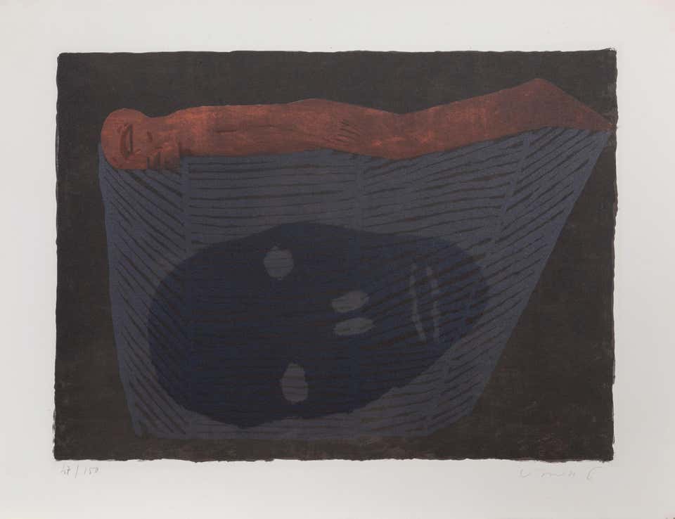 Floating Figure (Night), Surrealist Lithograph by Horst Antes