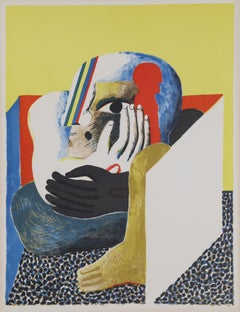 Hockende Figur im Kasten, Surrealist Lithograph by Horst Antes