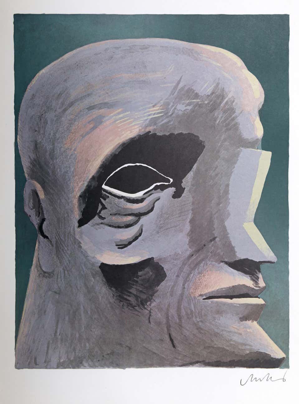 Stone Head, Surrealist Offset Lithograph by Horst Antes