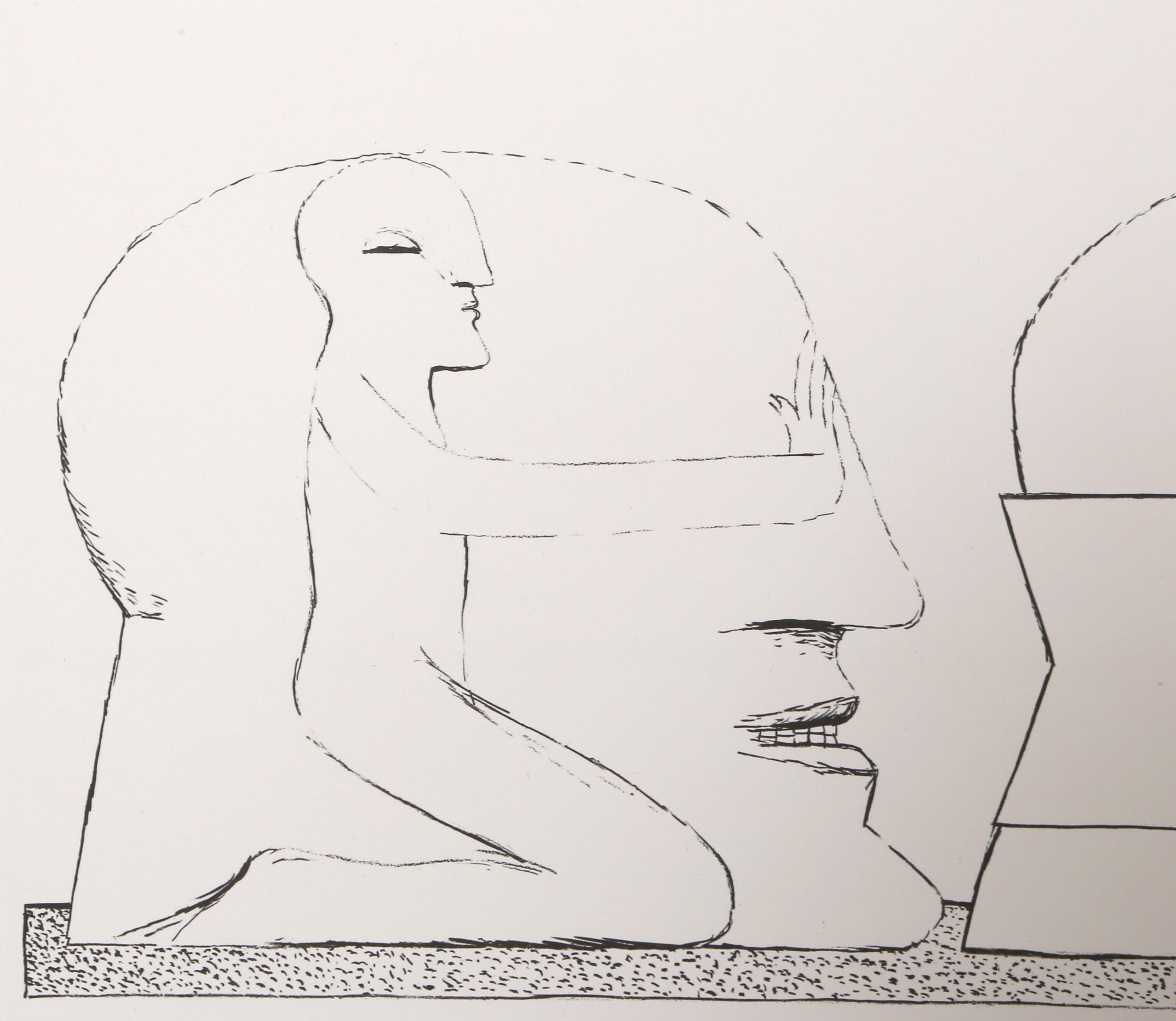 Two Faces, Surrealist Lithograph by Horst Antes For Sale 1