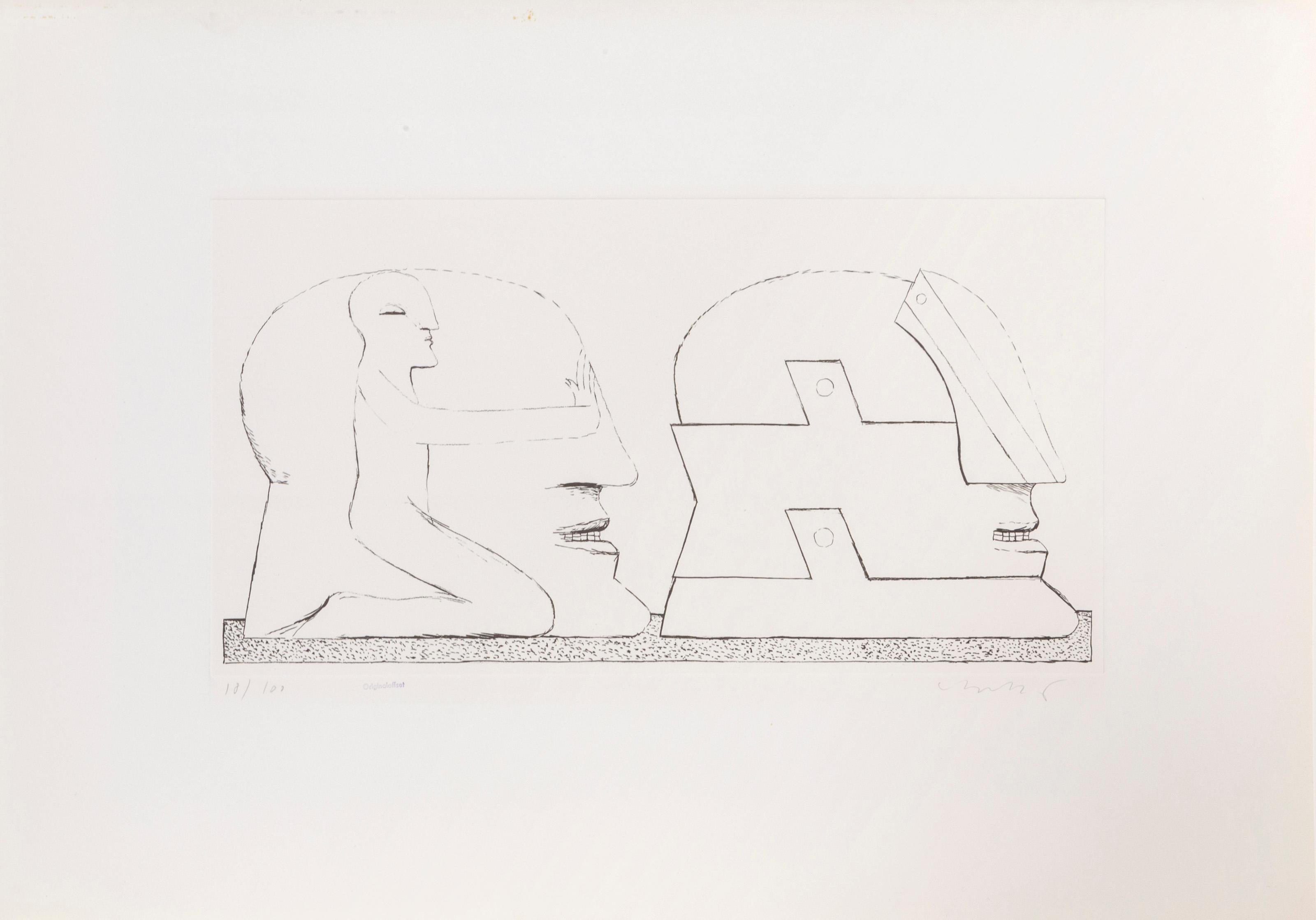 Two Faces
Horst Antes, German (1936)
Lithograph, signed and numbered in pencil
Edition of 18/100
Image Size: 9 x 16 inches
Size: 17 x 24 in. (43.18 x 60.96 cm)