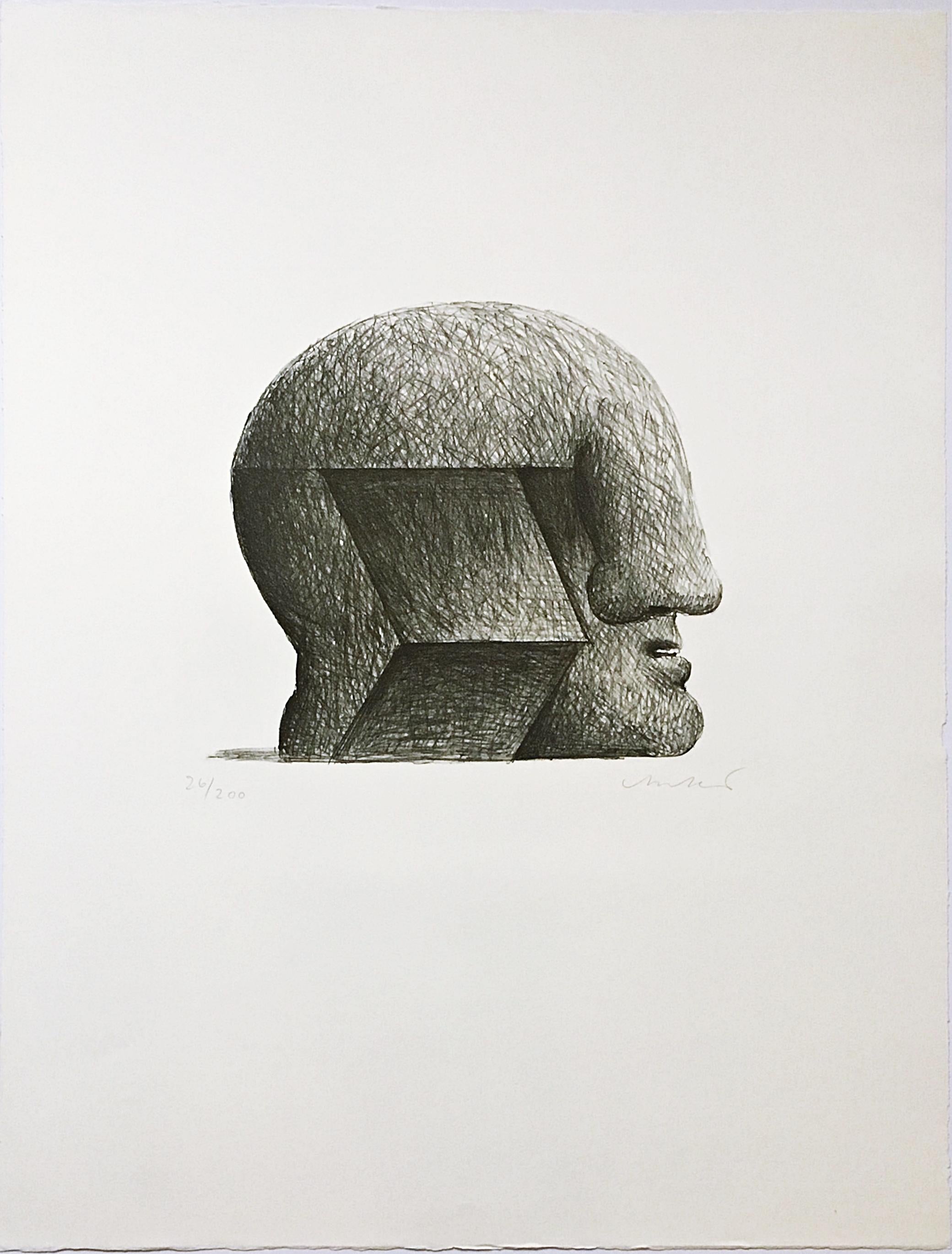 Cabeza, litografía de la cartera de la Sociedad Suiza de Artes (Lutze 629), Firmado/N - Print de Horst Antes