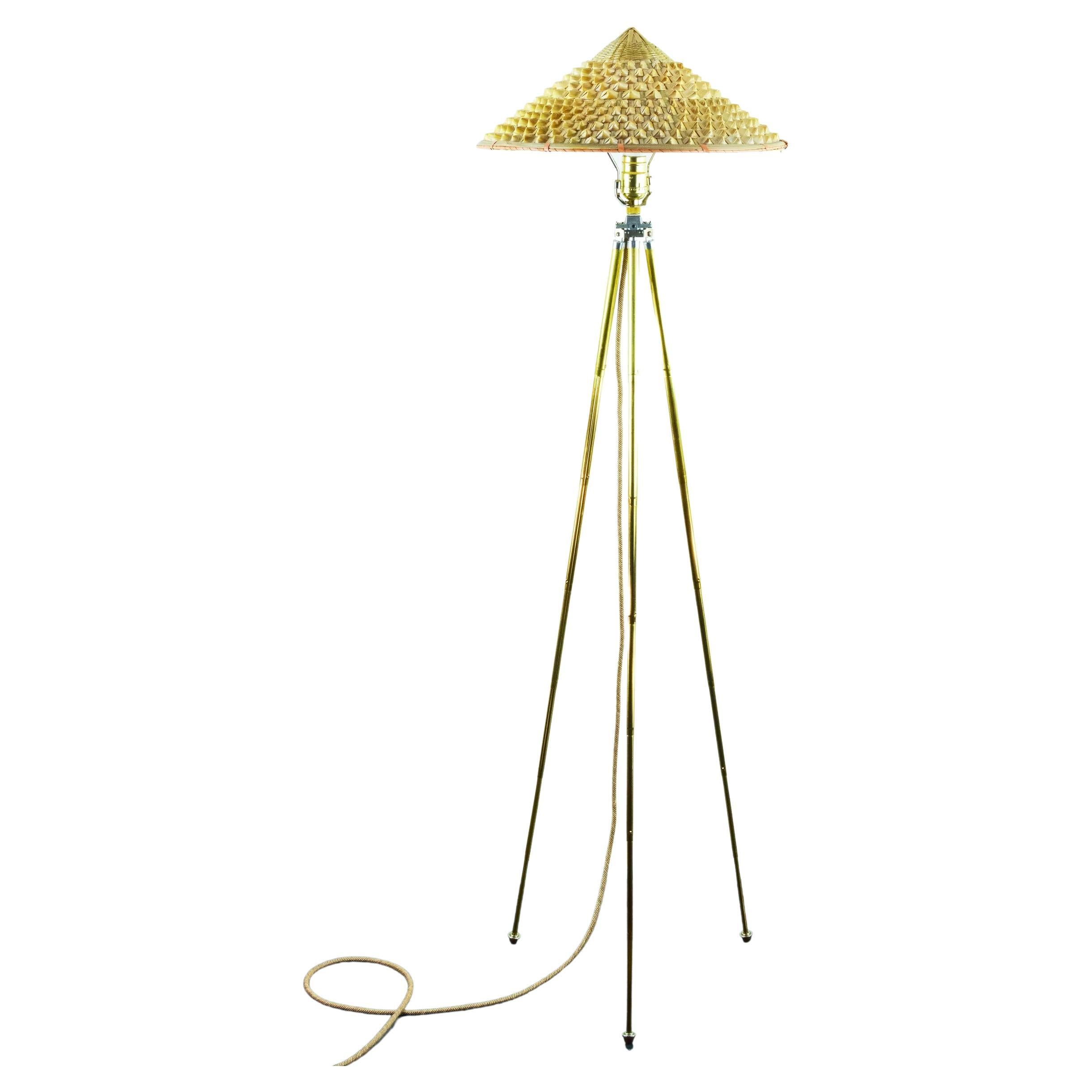 'Horst' Brass Tripod Lamp with Woven Grass Shade by Christopher Tennant For Sale