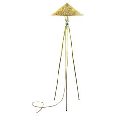 'Horst' Brass Tripod Lamp with Woven Grass Shade by Christopher Tennant