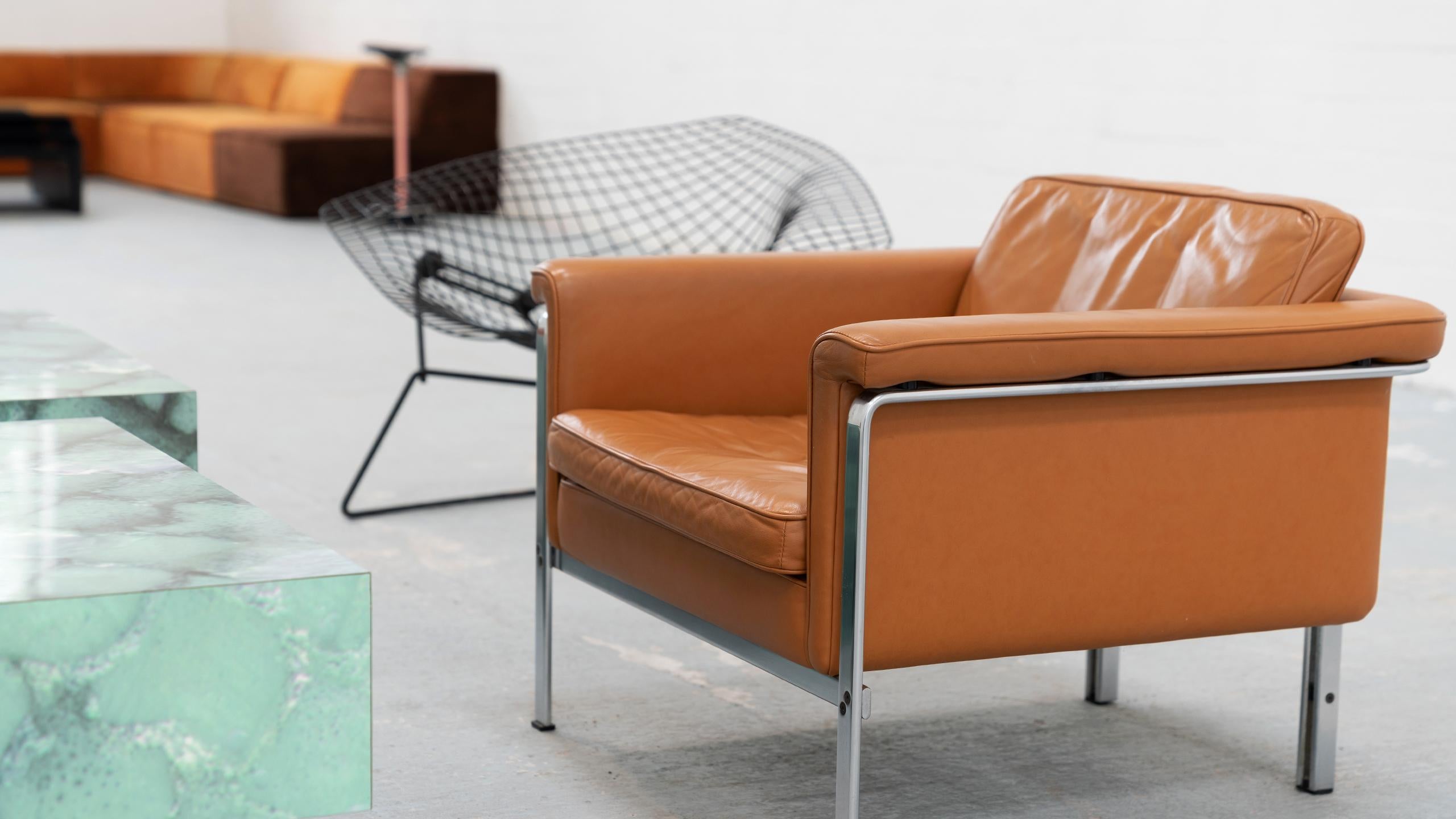 Steel Horst Brüning, 2 Lounge Chair for Kill International, 1967 Germany Leather