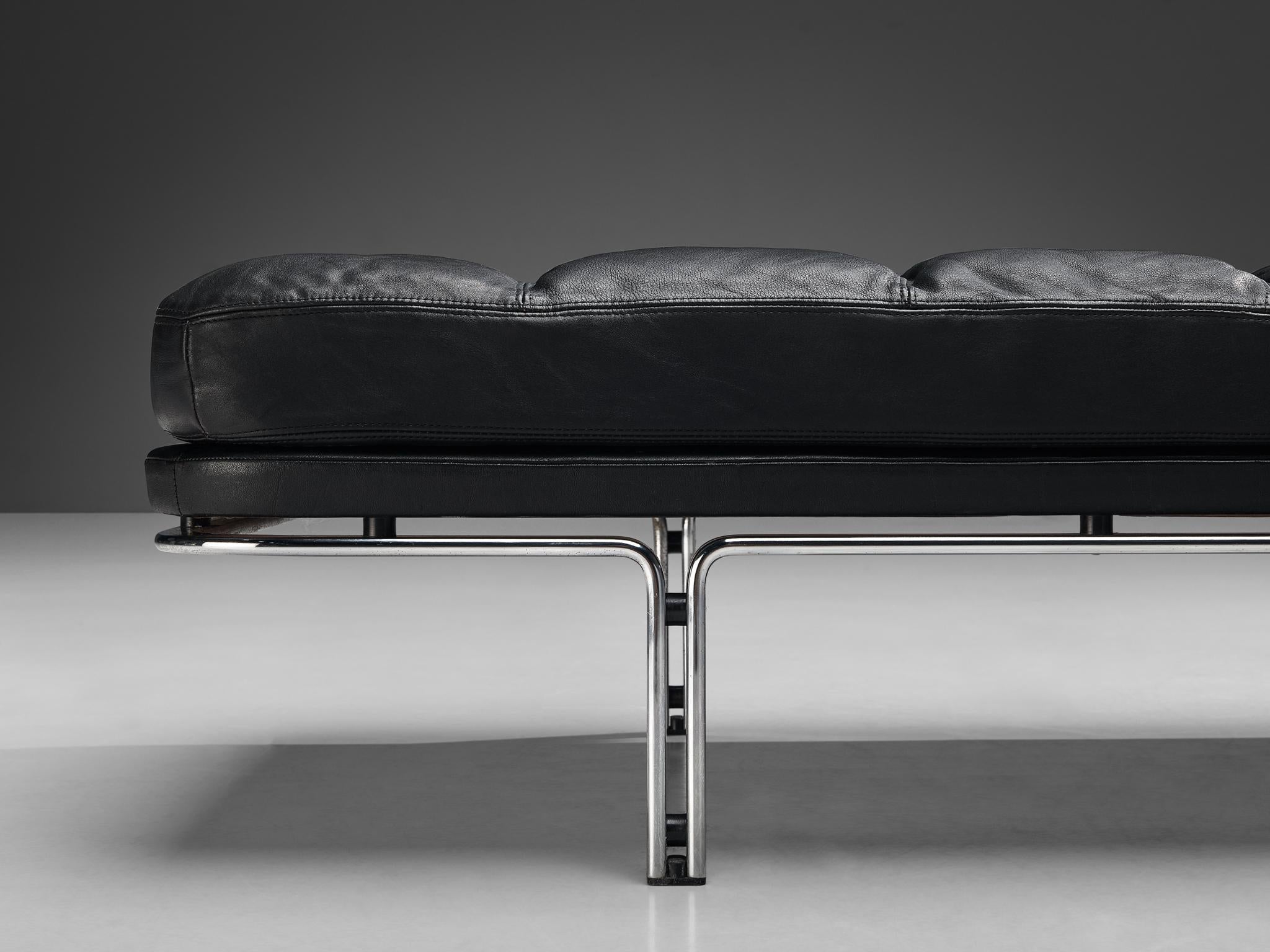 Mid-20th Century Horst Brüning Daybed in Original Black Leather and Chrome