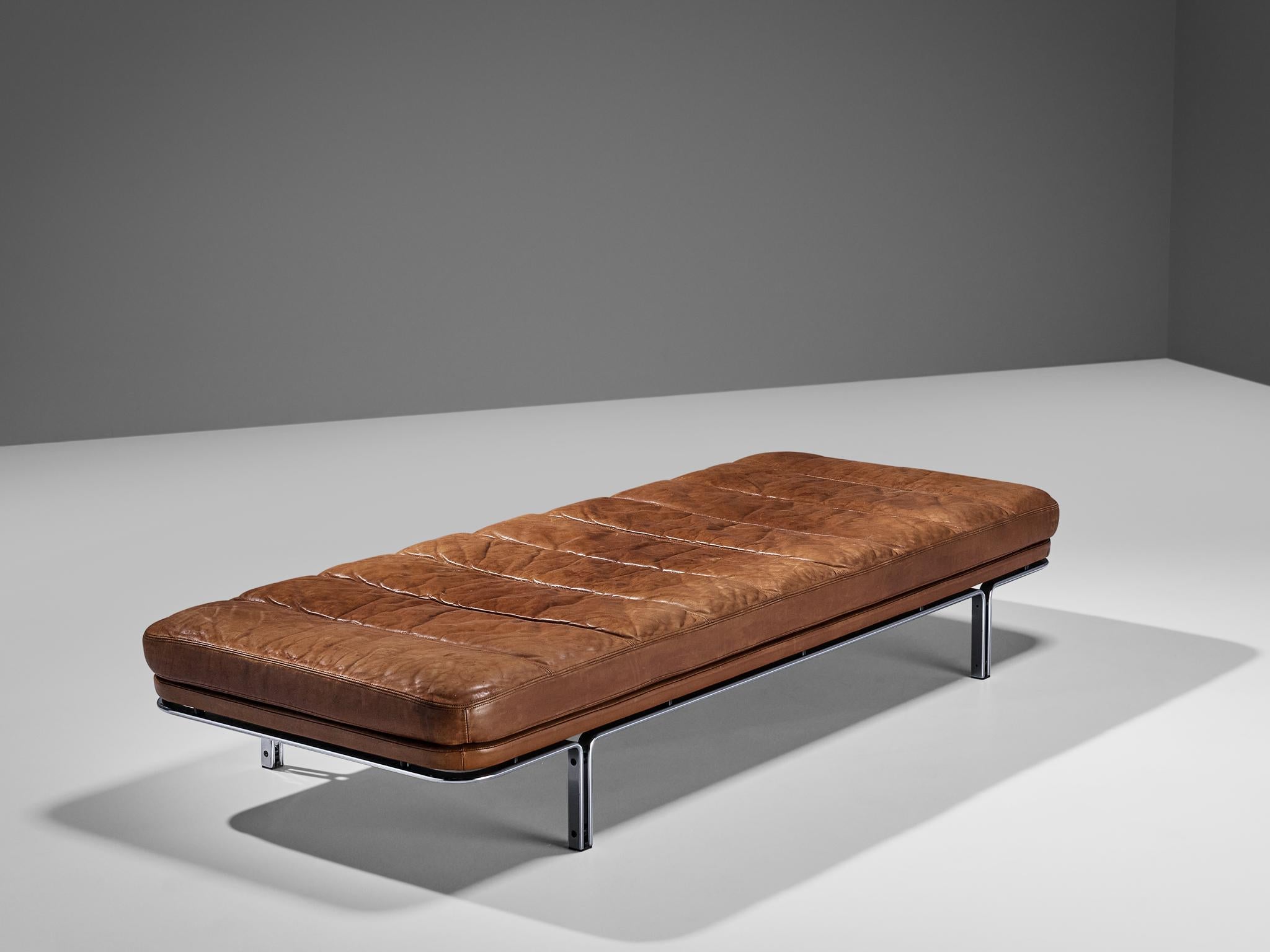 Horst Brüning Daybed in Original Brown Leather and Chrome 2
