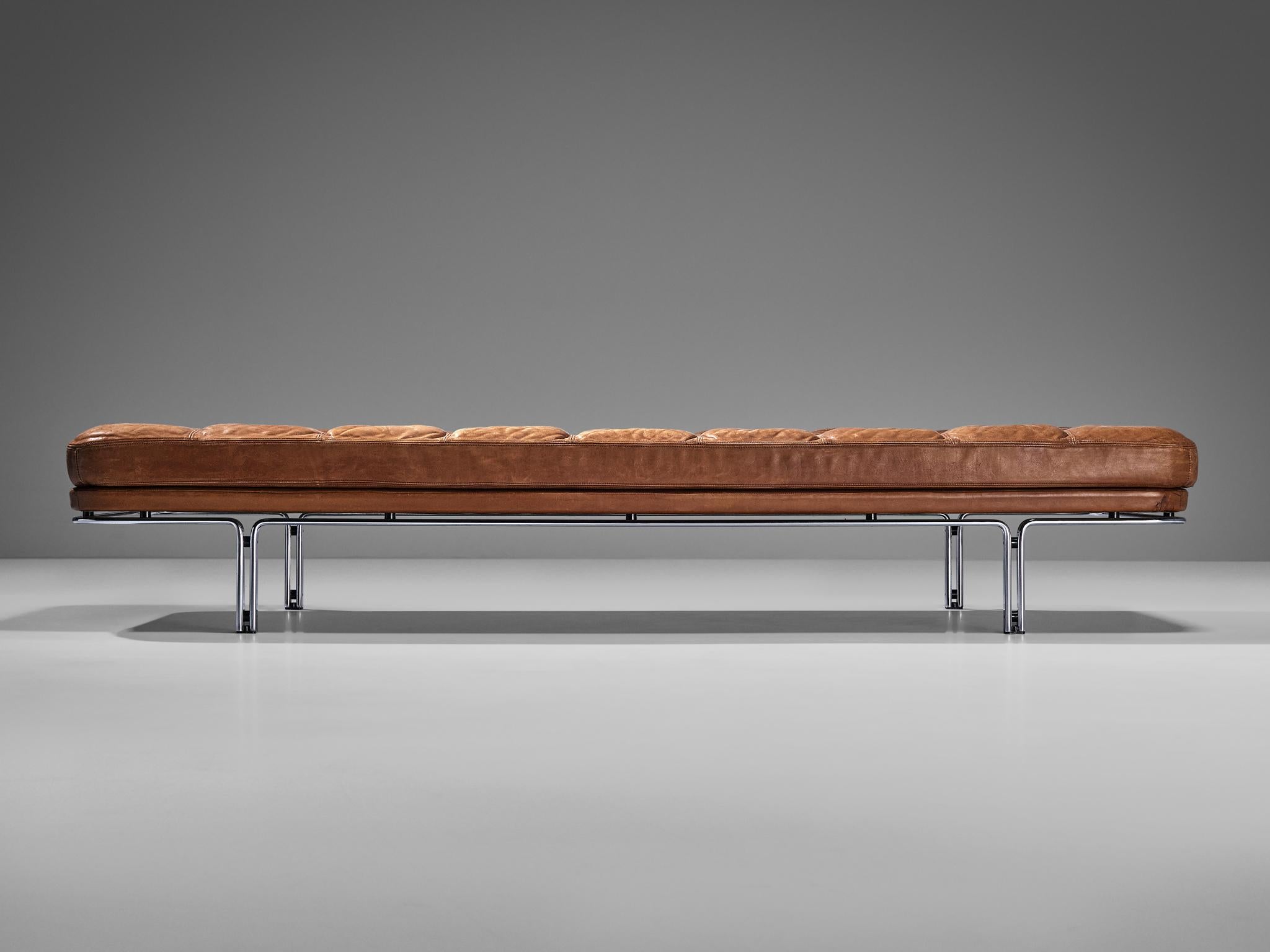 Mid-20th Century Horst Brüning Daybed in Original Brown Leather and Chrome  For Sale