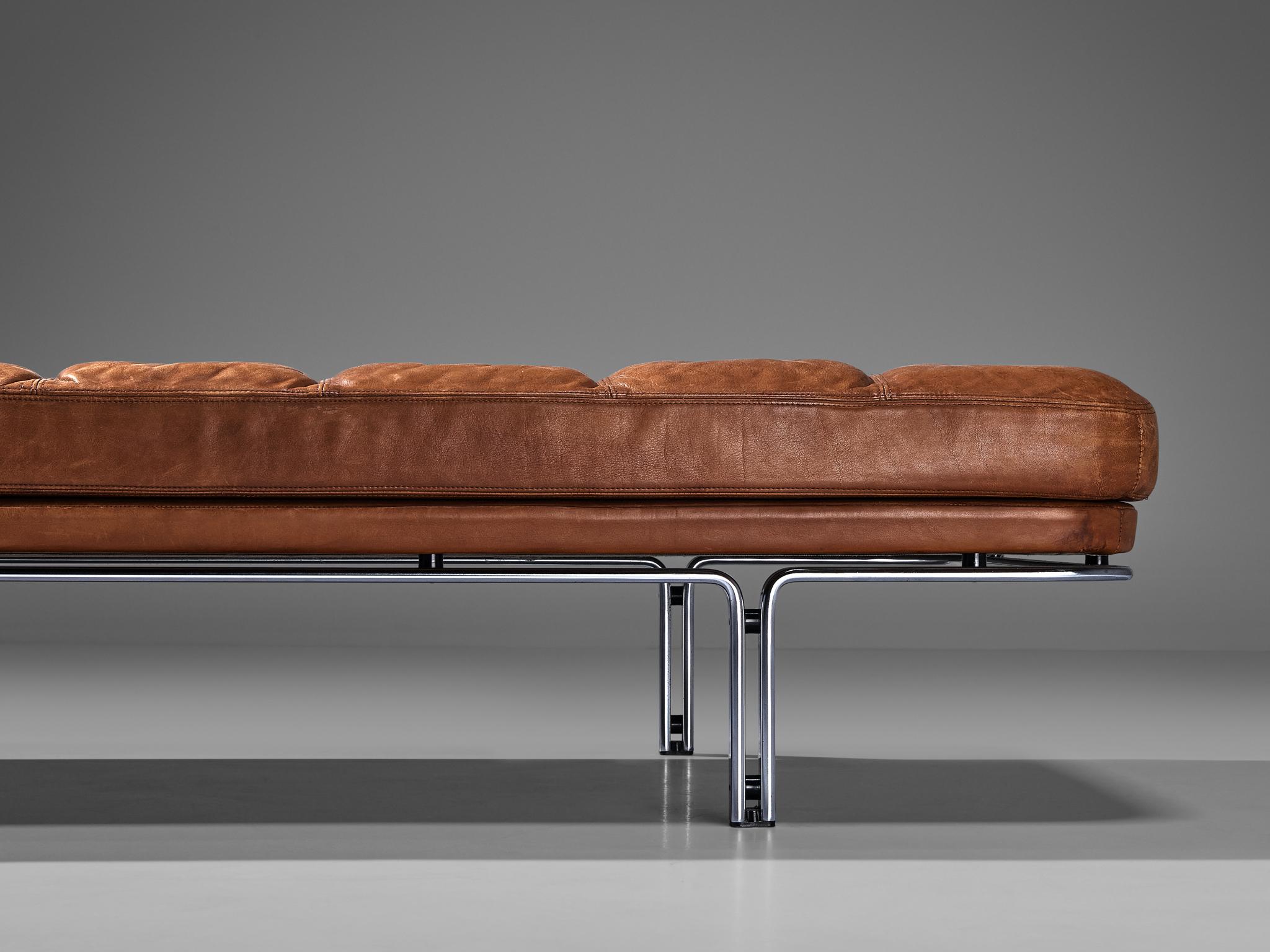 Mid-20th Century Horst Brüning Daybed in Original Brown Leather and Chrome