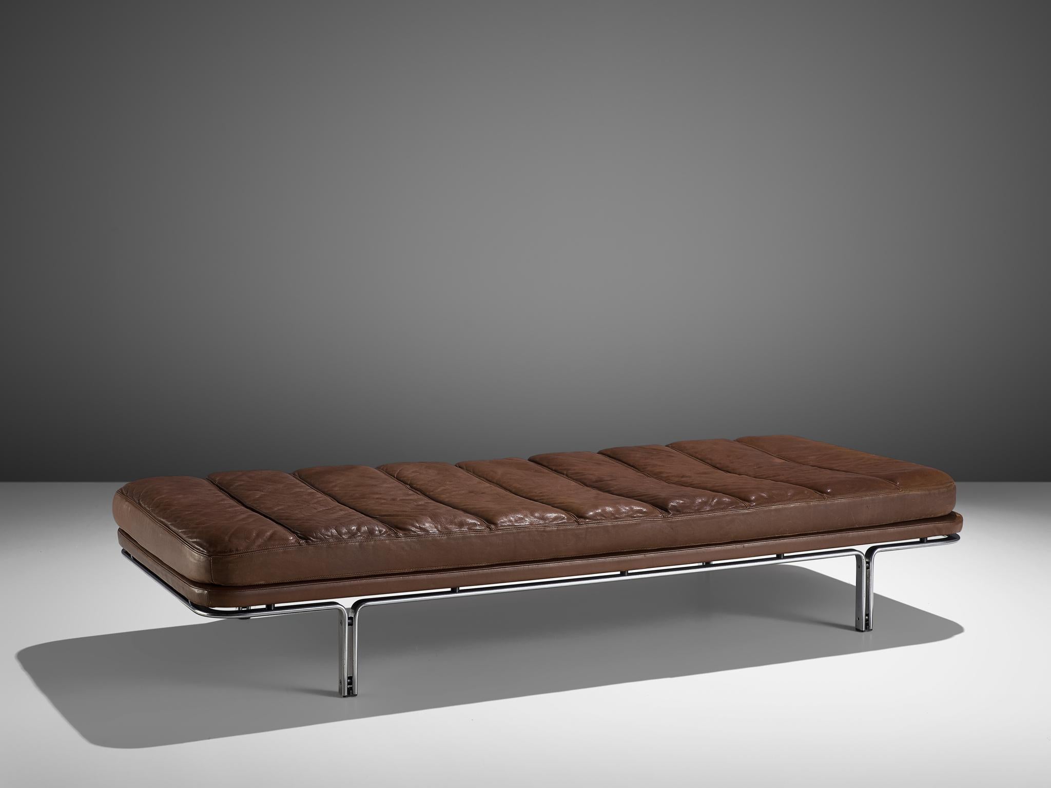 Horst Brüning Daybed in Original Brown Leather and Chrome 1