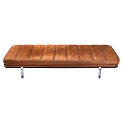 Horst Brüning Daybed in Original Brown Leather and Chrome 