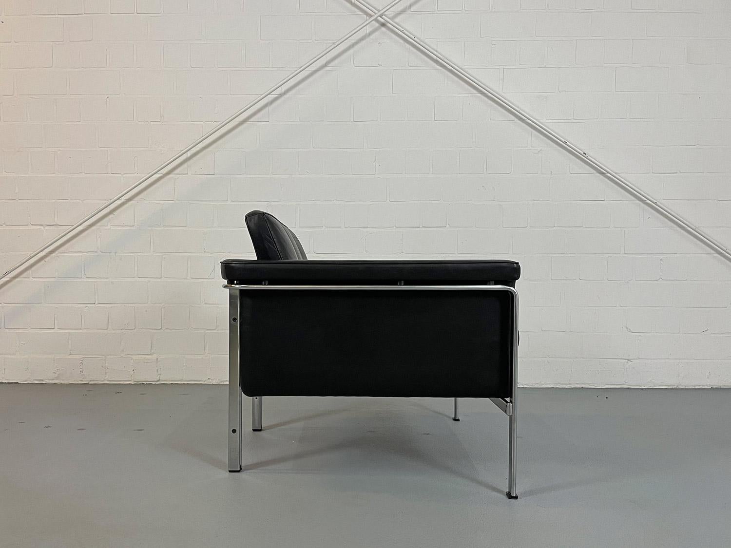 Horst Brüning for Kill International Black Leather and Chrome Armchair Lounge Ch 7