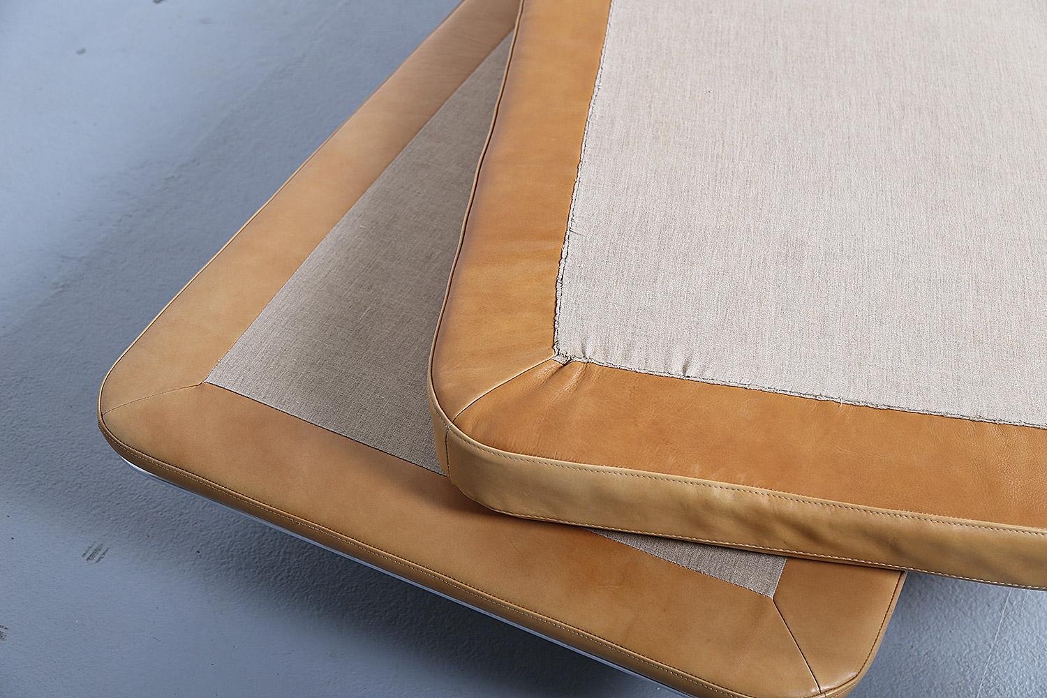 Rare coganc leather daybed (model 6915) incl. matching bolster designed by Horst Brüning for Kill International in the 1960s. Beautiful, Minimalist design with a loose mattress on the metal frame. Covered with linen fabric on the underside.