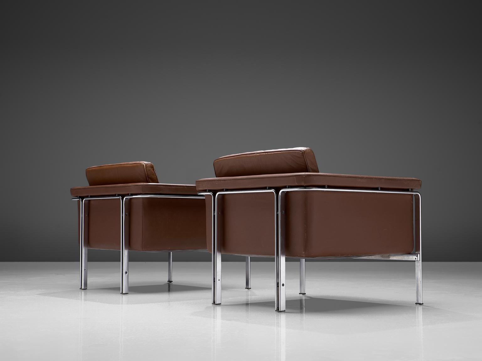 Mid-Century Modern Horst Bruning Lounge Chairs in Brown Leather