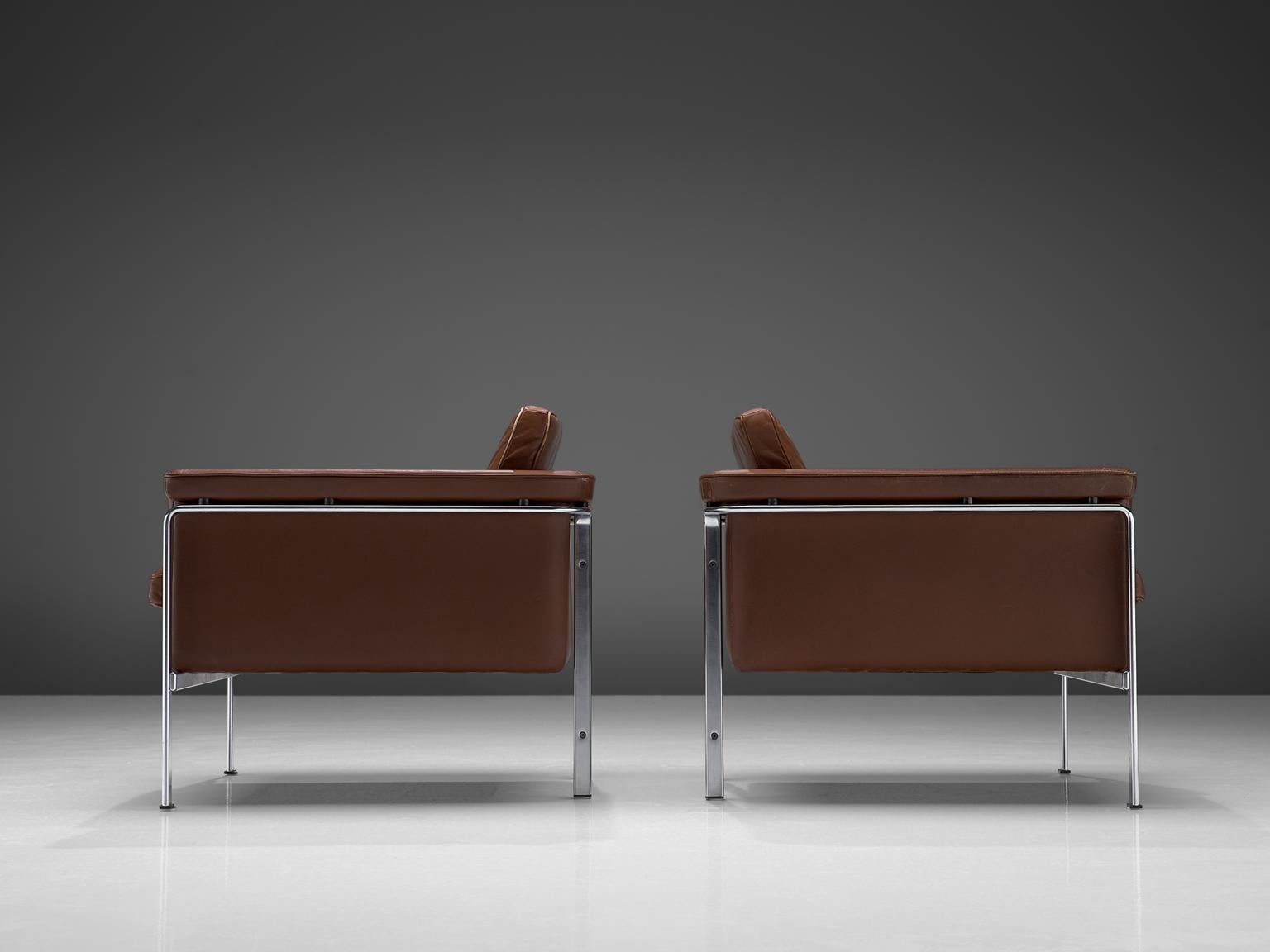 German Horst Bruning Lounge Chairs in Brown Leather