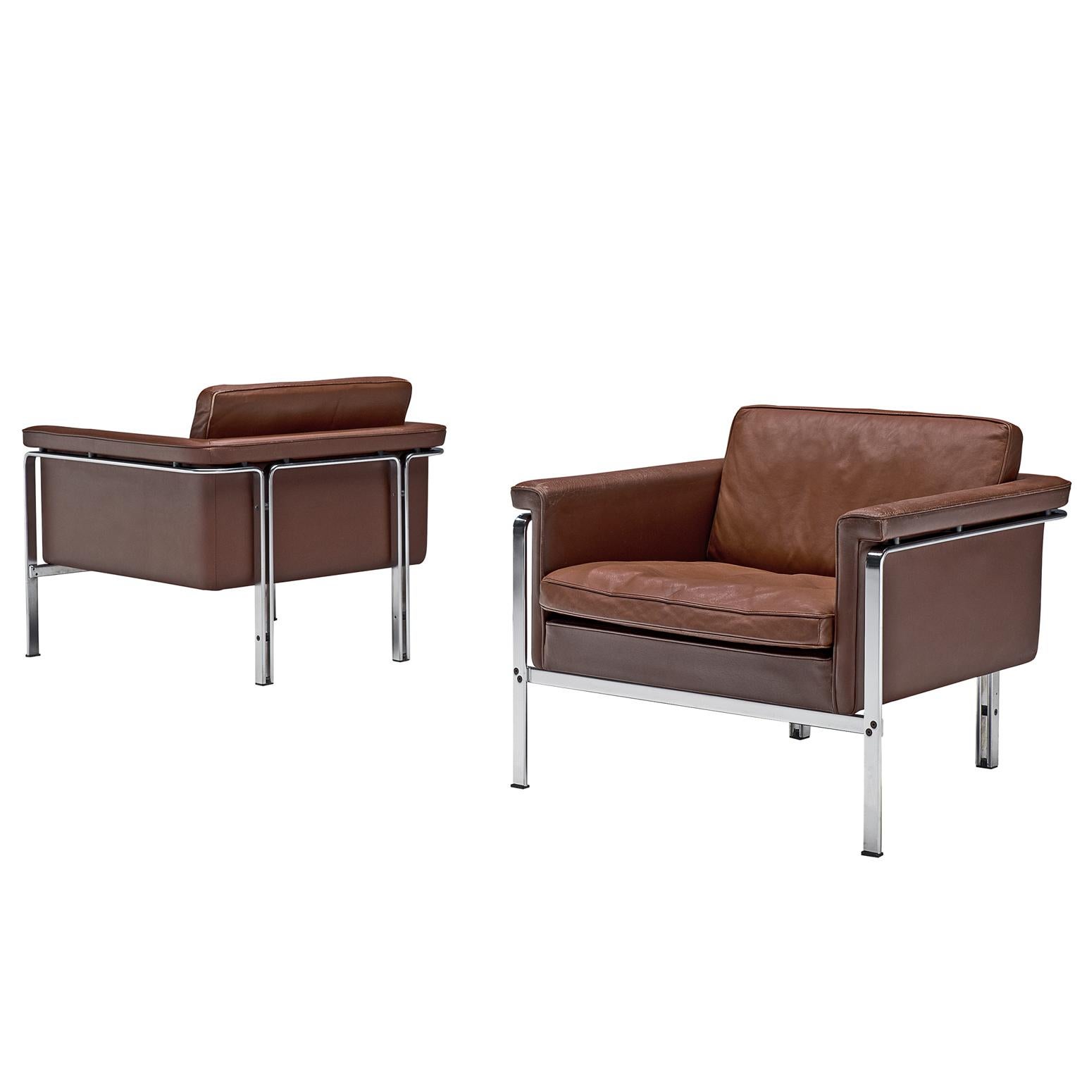 Horst Bruning Lounge Chairs in Brown Leather