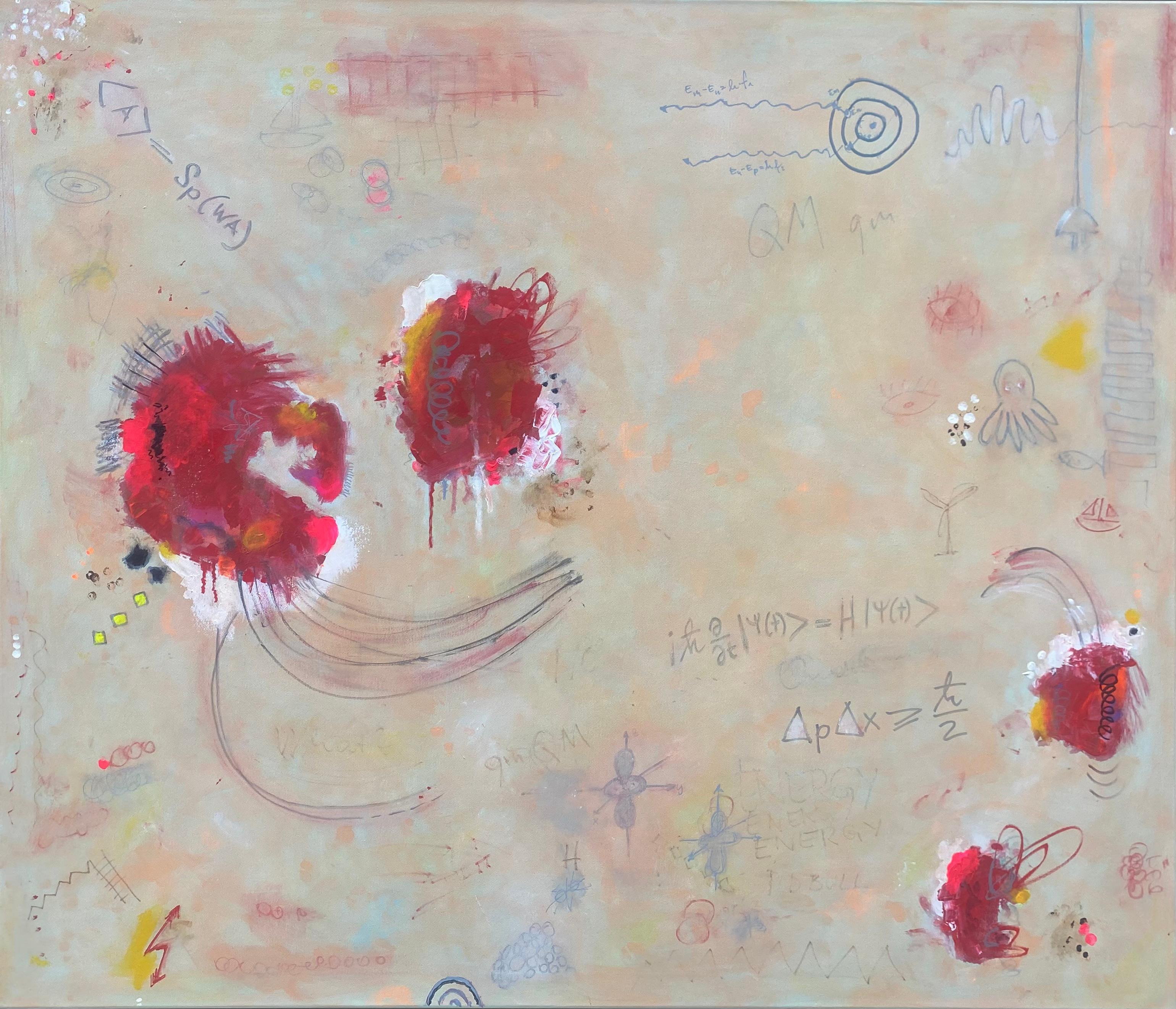 Horst Güntheroth Abstract Painting - Elementary Particle-contemporary abstract artwork, playful homage to Cy Twombly 