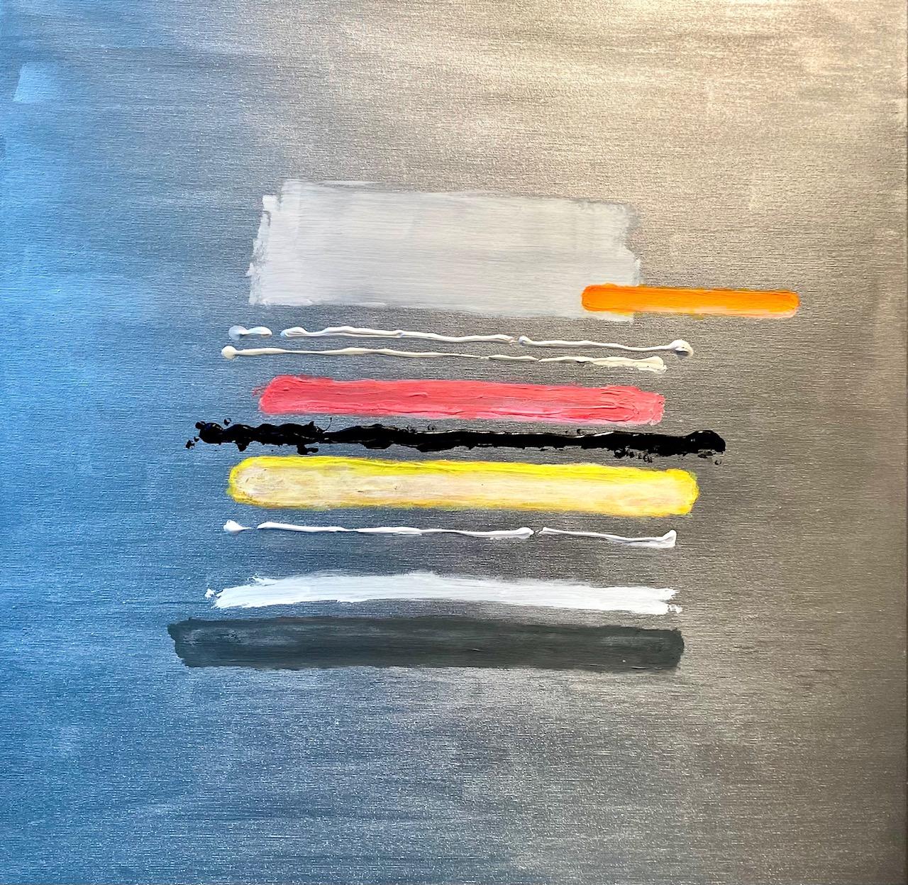 Horst Güntheroth Abstract Painting – Silberne Silberkette – zeitgenössische Pop-Art-Armband mit abstraktem Sonnenuntergang, lebendig und farbenfroh