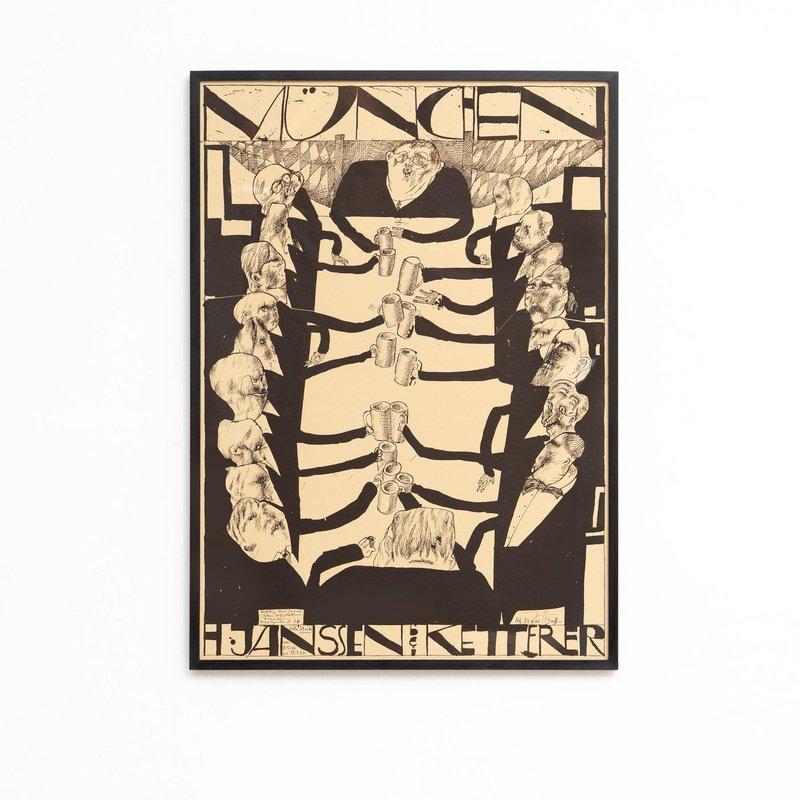 Horst Janssen Hand-Signed Poster 'München' Original Zinc Etching, 1967 — Framed For Sale 1