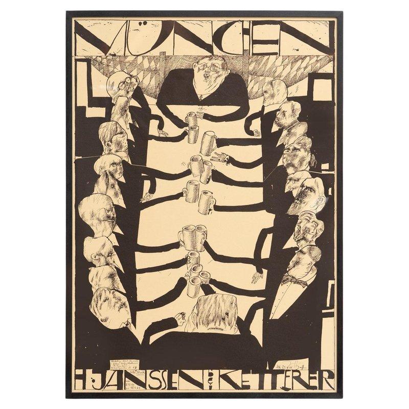 Horst Janssen Hand-Signed Poster 'München' Original Zinc Etching, 1967 — Framed For Sale 8