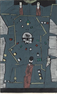 Horst Janssen, Spieltisch, geplante Variation, 1961 / 1987, großer  Holzschnitt