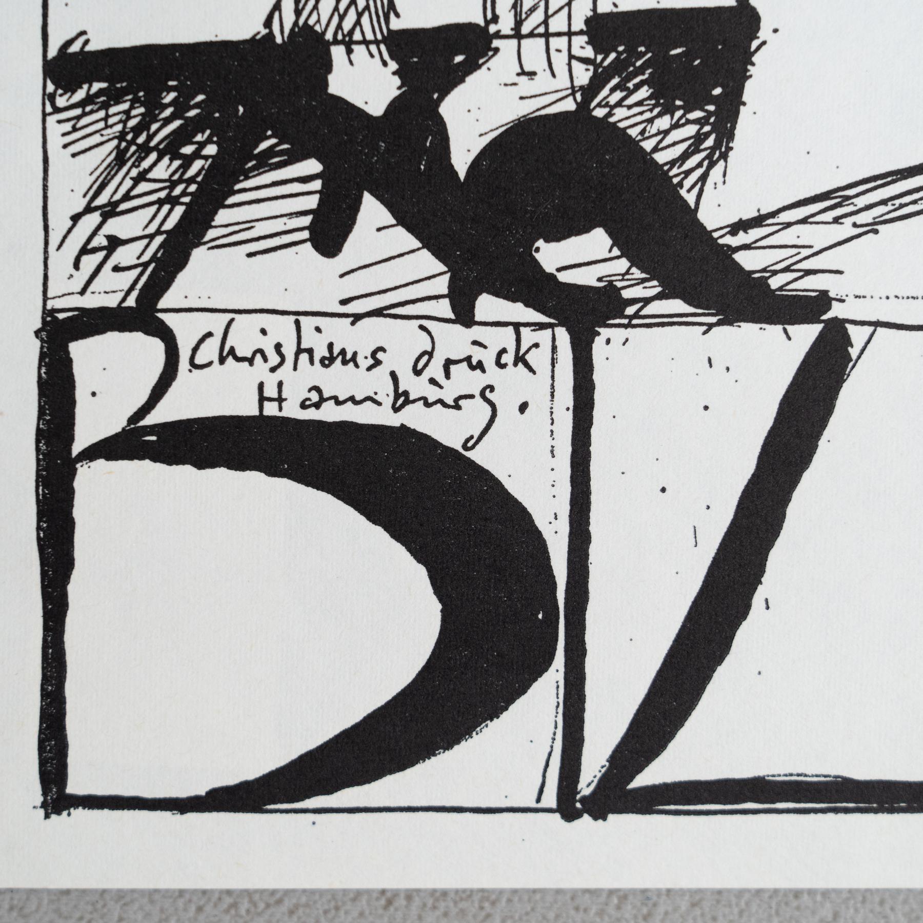 Horst Janssen Signierter Druck - Laatzener Bilderbogen, Surrealistische Schwarz-Weiß-Kunst im Angebot 4