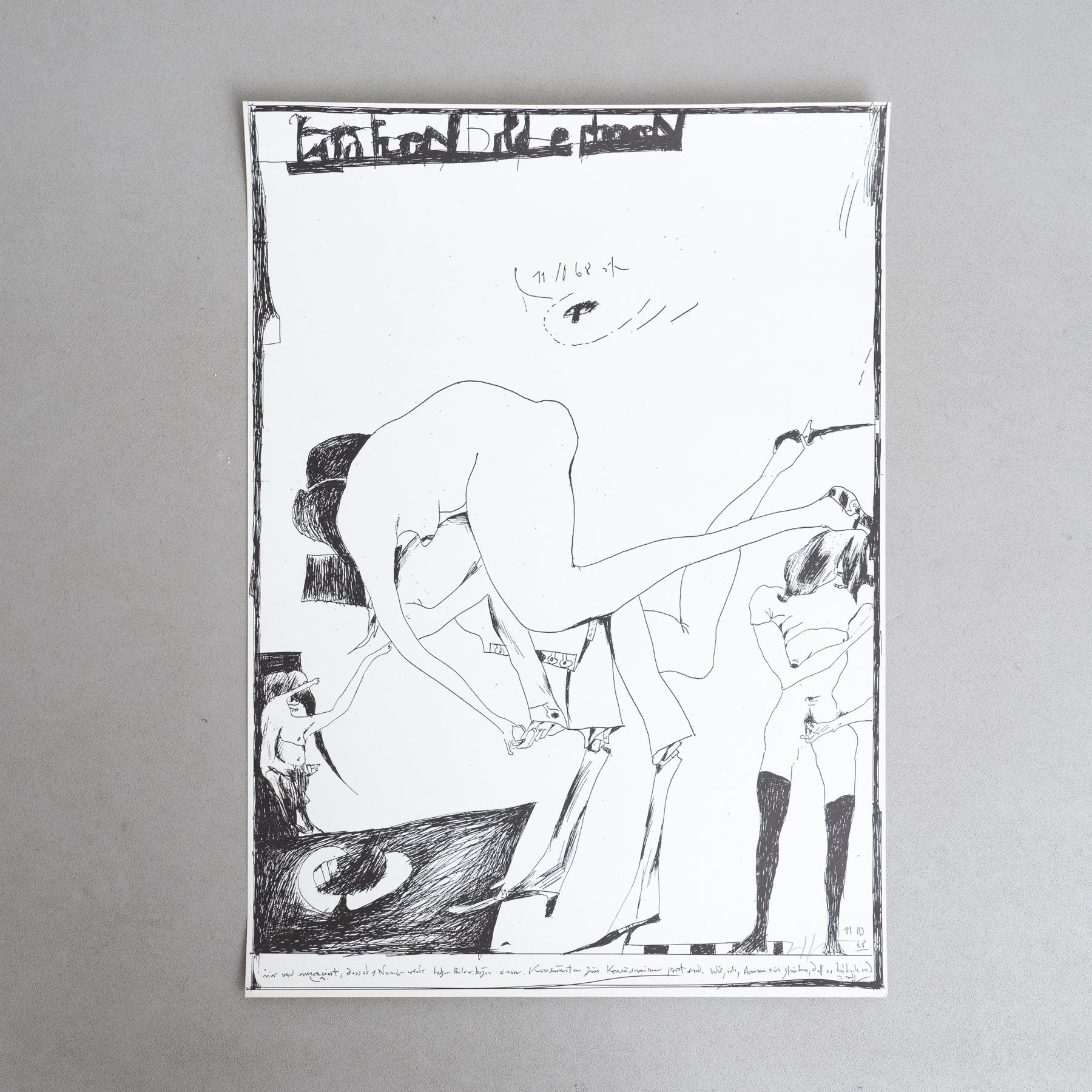 Dieser bemerkenswerte, handsignierte Druck von Horst Janssen mit dem Titel Laatzener Bilderbogen ist für Sammler und Liebhaber der Kunst aus der Mitte des 20. Jahrhunderts eine unverzichtbare Ergänzung.

In seinem Originalzustand weist der Druck