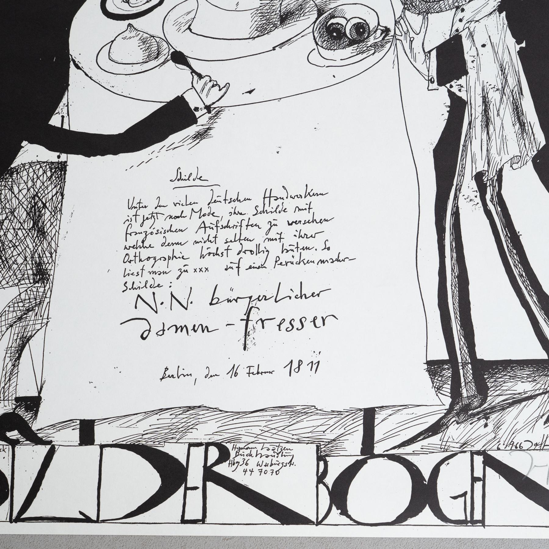 Horst Janssen Signierter Druck - Laatzener Bilderbogen, Surrealistische Schwarz-Weiß-Kunst (Moderne der Mitte des Jahrhunderts) im Angebot