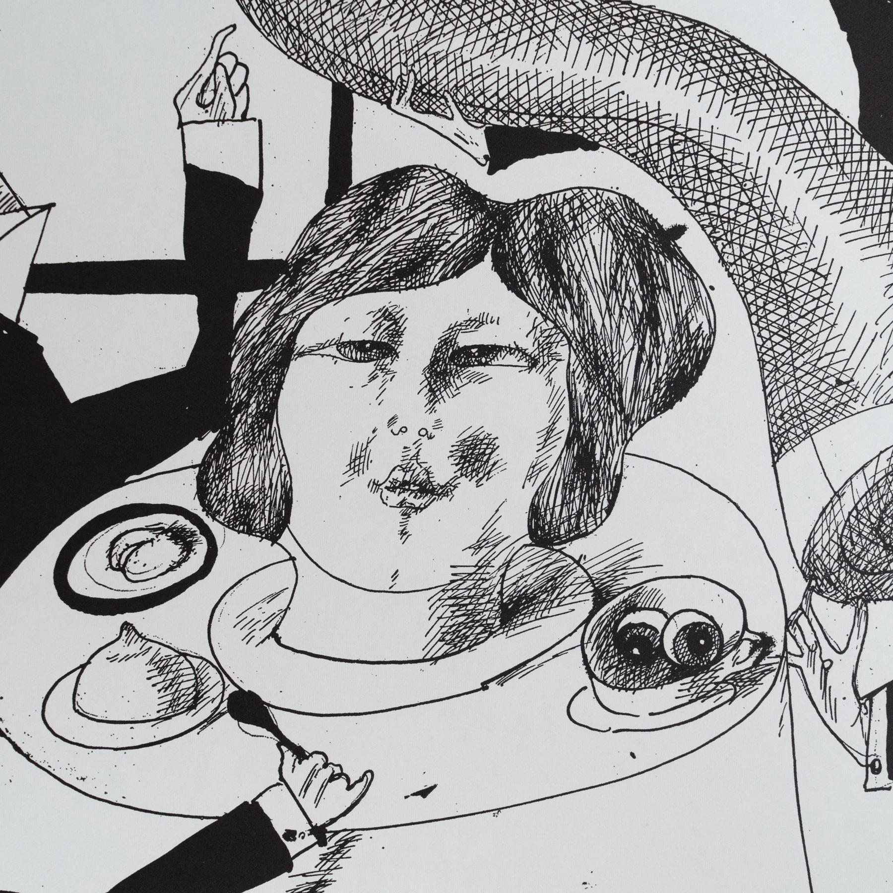 Horst Janssen Signierter Druck - Laatzener Bilderbogen, Surrealistische Schwarz-Weiß-Kunst im Zustand „Gut“ im Angebot in Barcelona, Barcelona