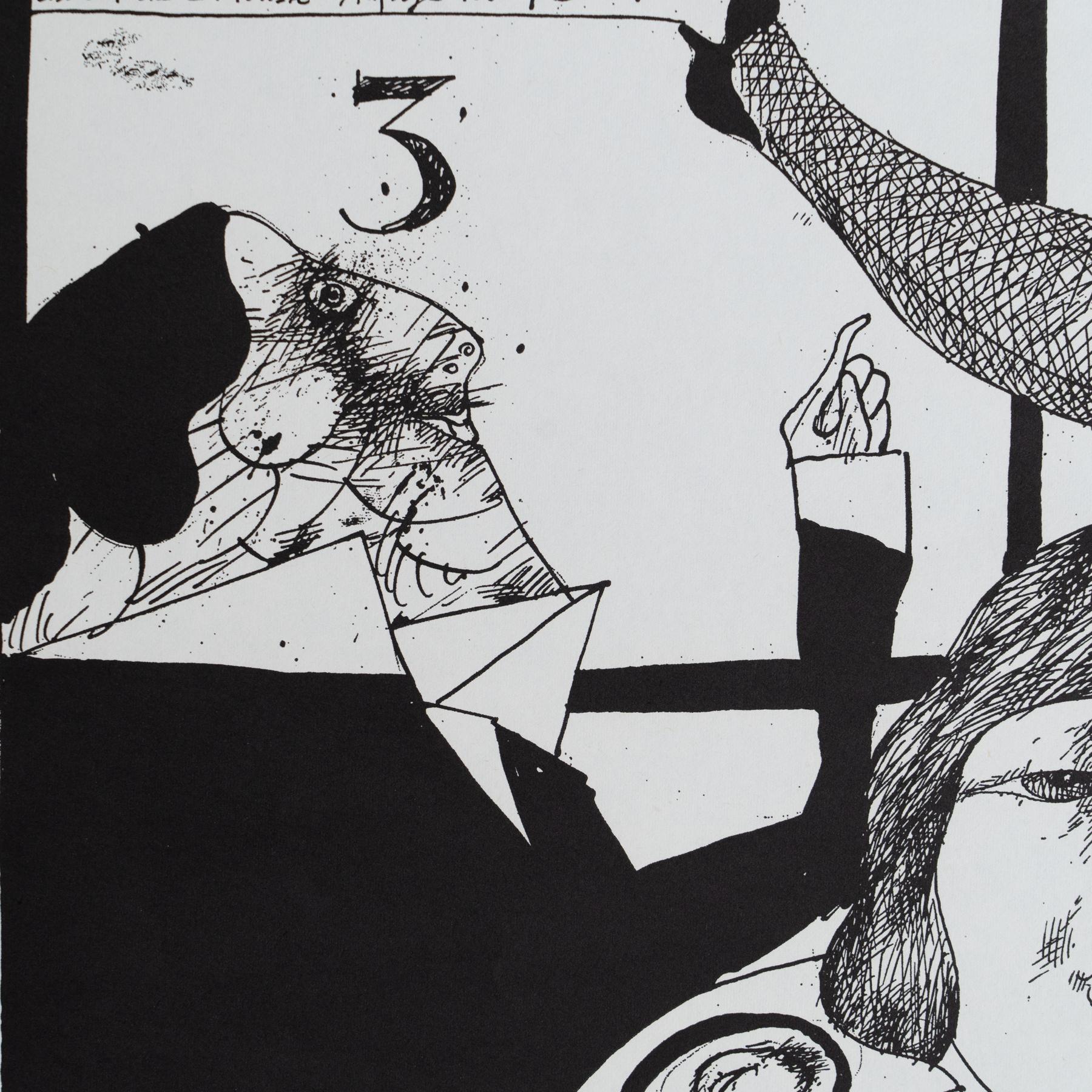 Horst Janssen Signierter Druck - Laatzener Bilderbogen, Surrealistische Schwarz-Weiß-Kunst (Mitte des 20. Jahrhunderts) im Angebot