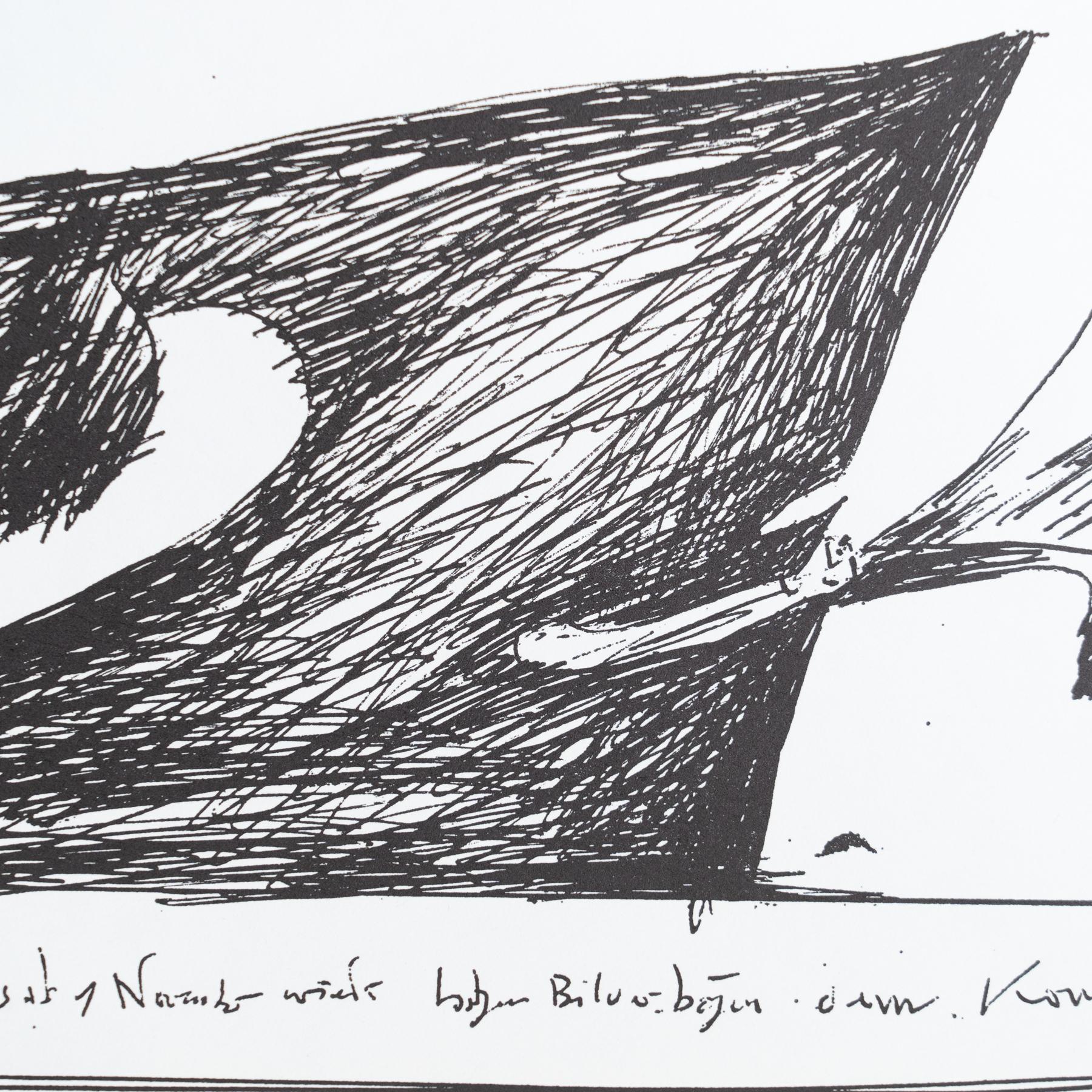 Horst Janssen Signierter Druck - Laatzener Bilderbogen, Surrealistische Schwarz-Weiß-Kunst (Papier) im Angebot