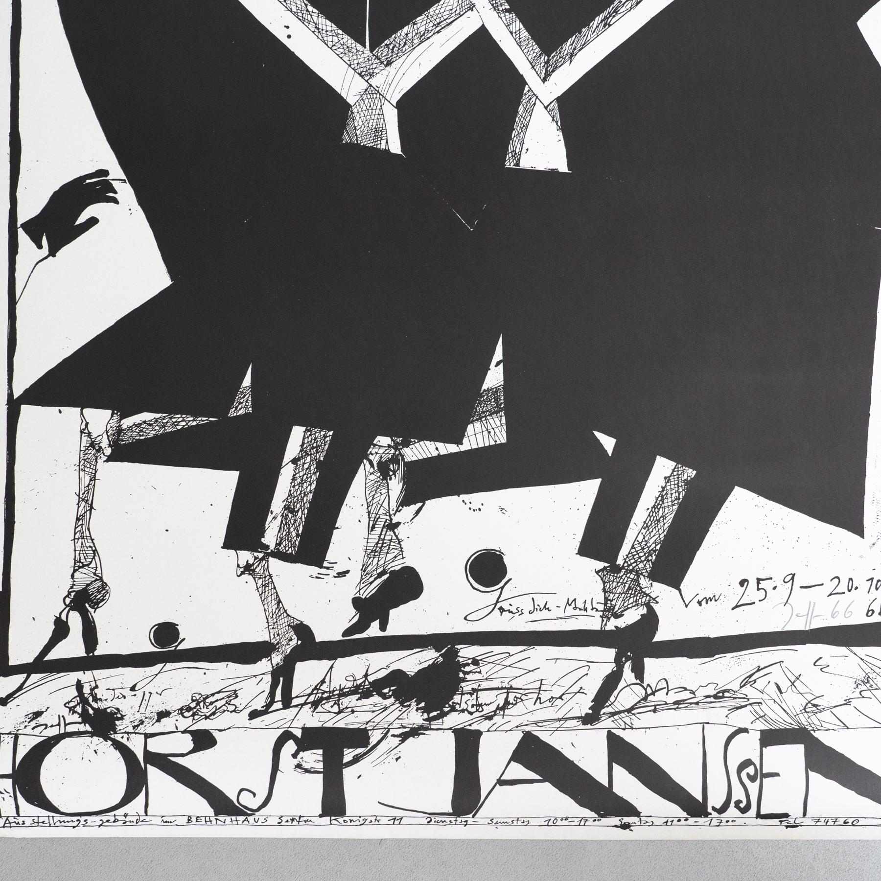 Stampa firmata Horst Janssen - Lubecca, arte surrealista in bianco e nero in vendita 1