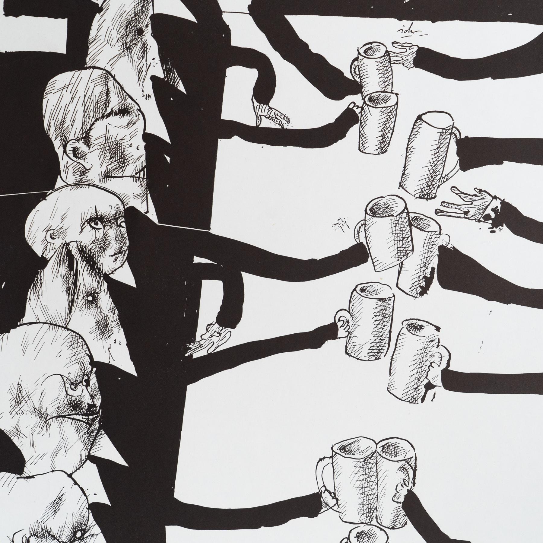 Horst Janssen Signierter Druck - Munchen, Surrealistische Schwarz-Weiß-Kunst (Deutsch) im Angebot