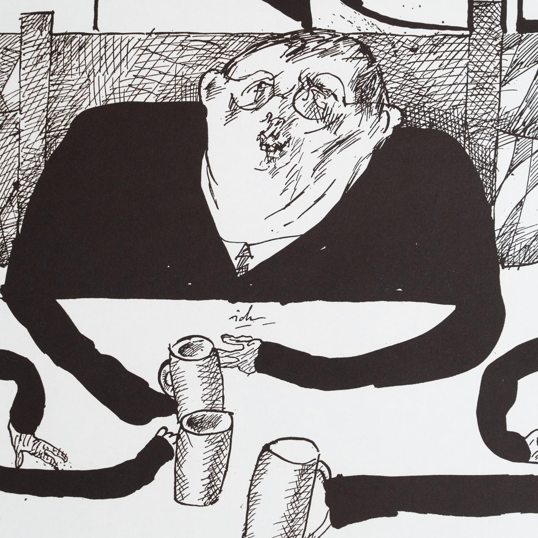 Horst Janssen Signierter Druck - Munchen, Surrealistische Schwarz-Weiß-Kunst im Zustand „Gut“ im Angebot in Barcelona, Barcelona